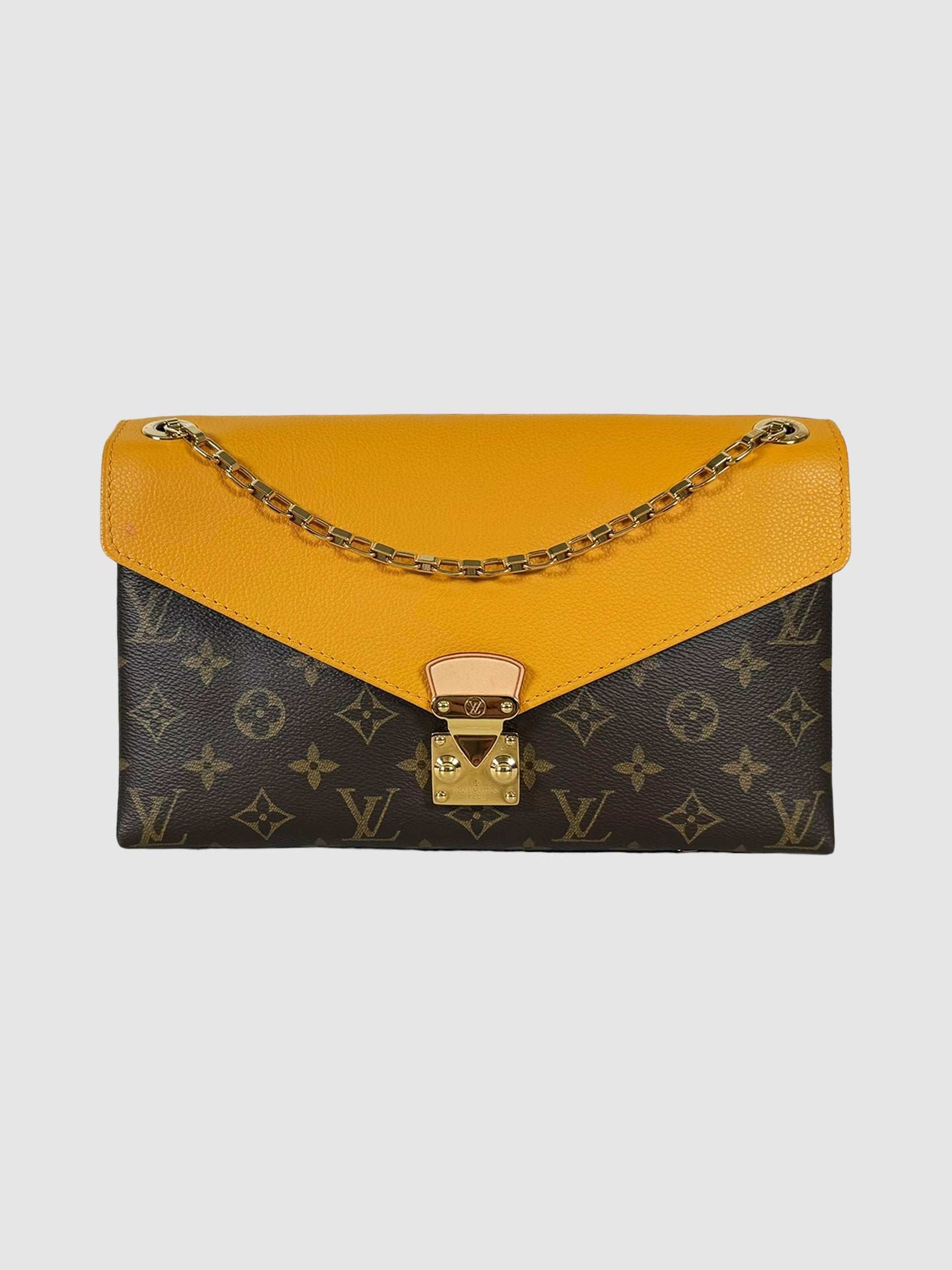 Louis Vuitton Monogram Pallas Chain Shoulder Bag in Safran Yellow Consignment Secondhand Designer Luxury Resale Toronto Trendy