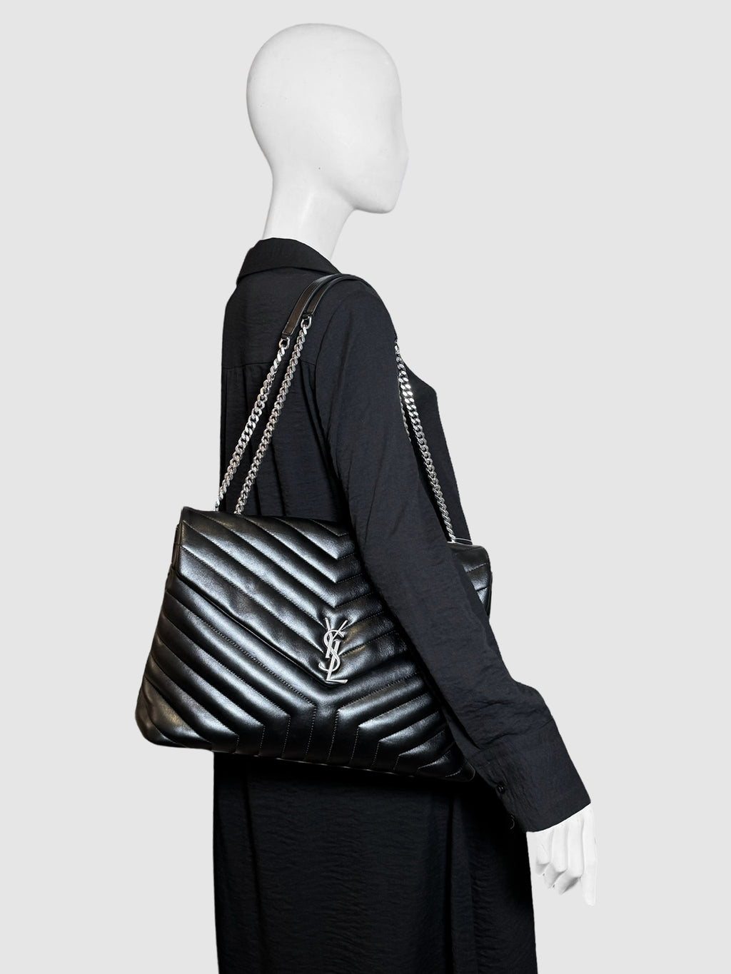 Saint Laurent Black Quilted Large Loulou Chain Satchel Bag Consignment Secondhand Designer Luxury Resale Toronto Trendy