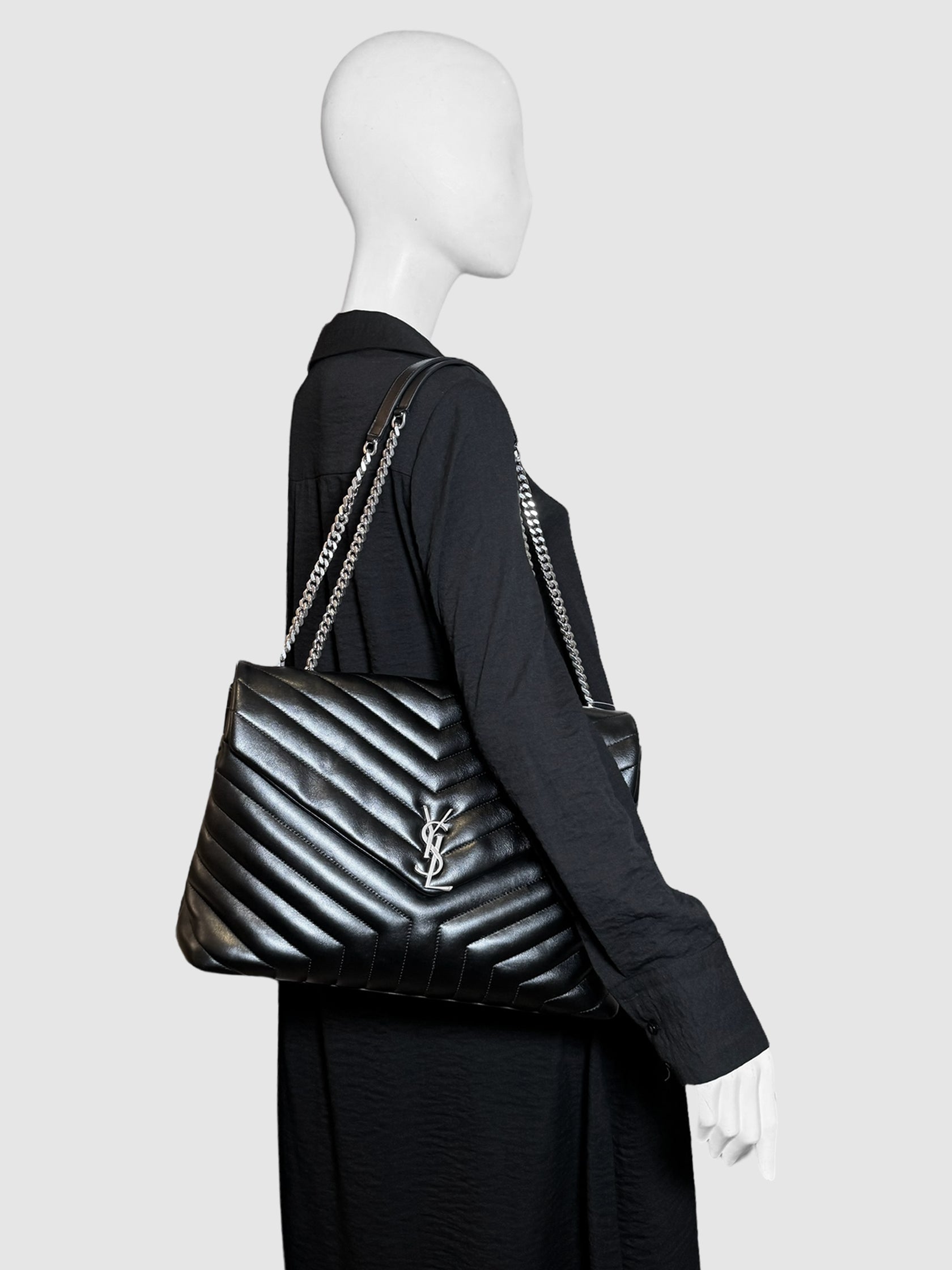 Saint Laurent Black Quilted Large Loulou Chain Satchel Bag Consignment Secondhand Designer Luxury Resale Toronto Trendy