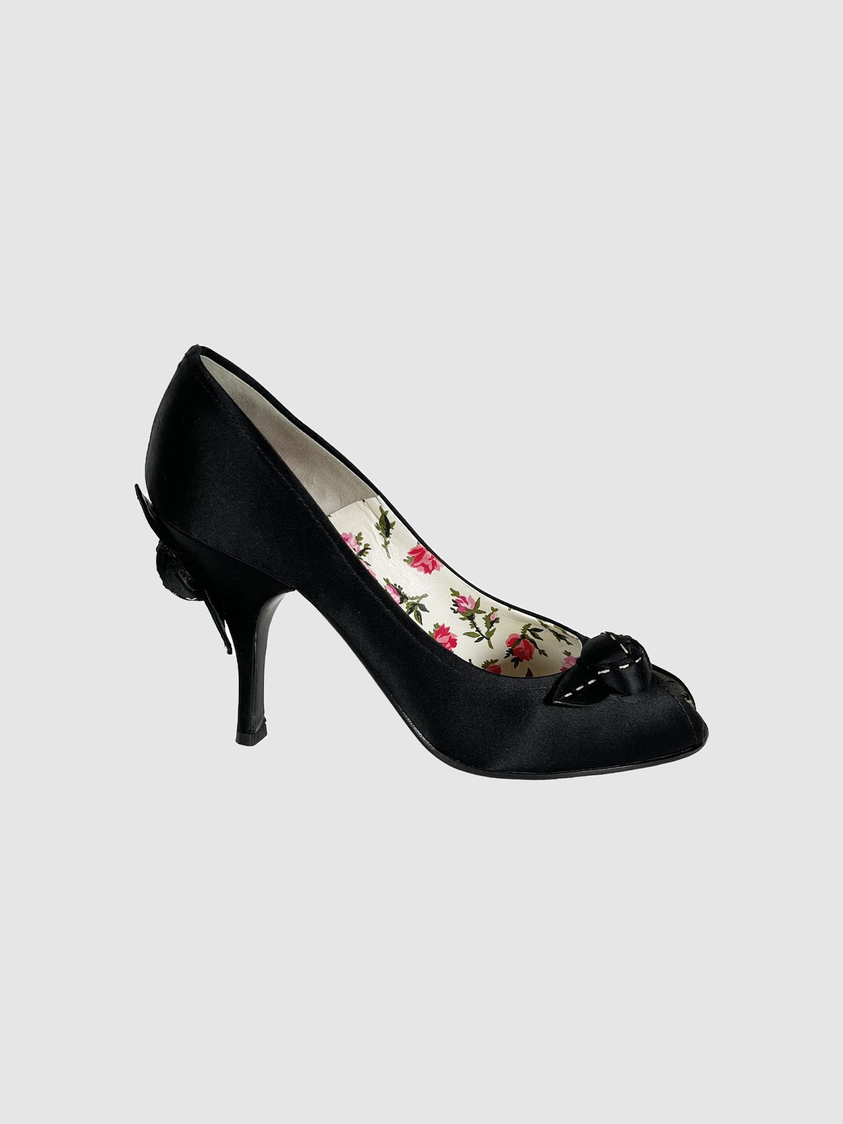 Satin Peep Toe Pumps - Size 38
