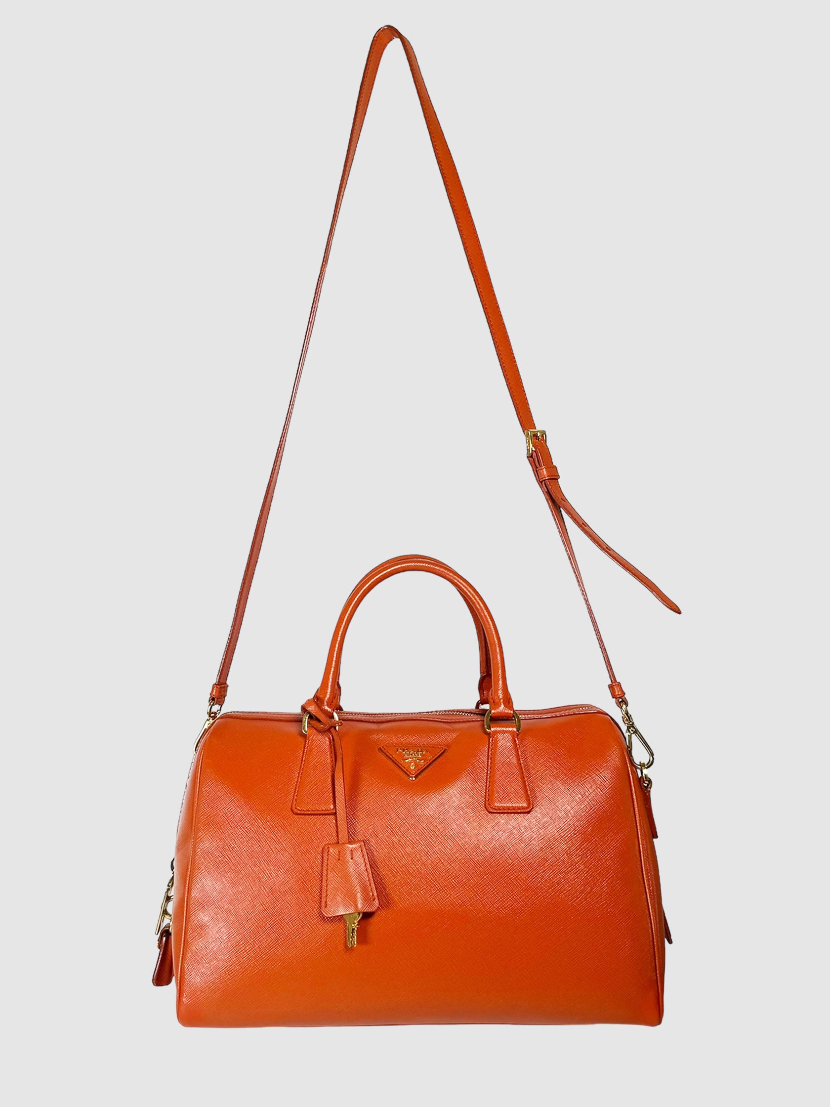 Prada Orange Saffiano Leather Promenade Top Handle Bag Crossbody Luxury Consignment Designer Resale Toronto