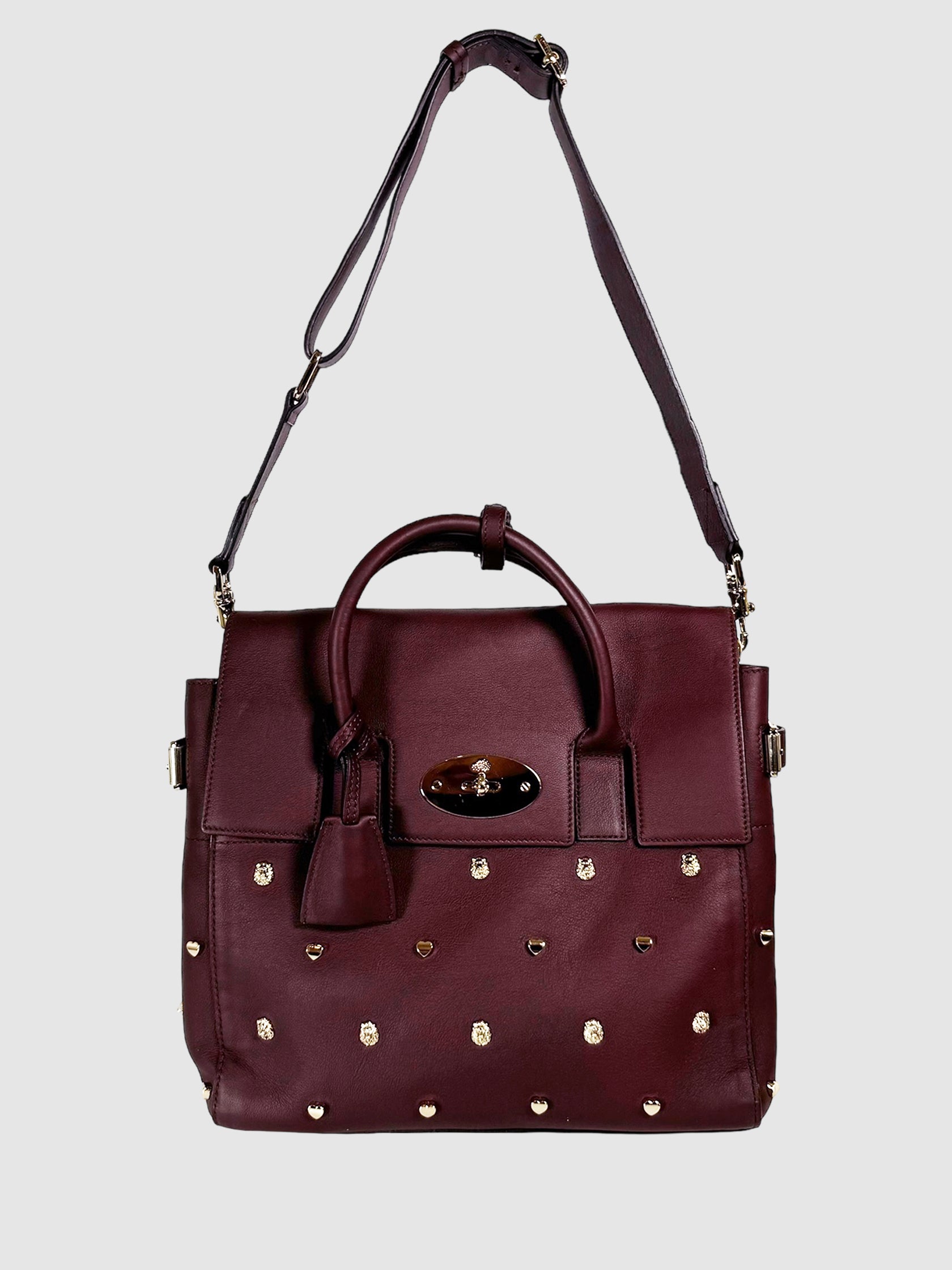 Mulberry x Cara Delevigne 2015 Oxblood Red Burgundy Leather Studded Backpack and Wallet Set Luxury Consignment Secondhand Designer Resale Toronto