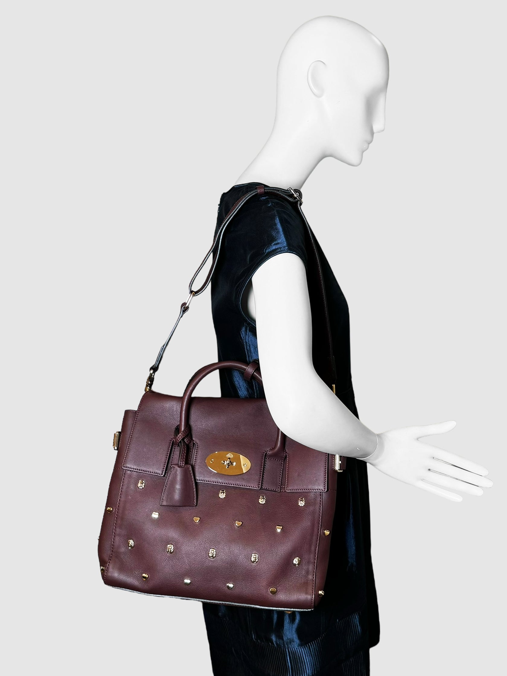 Mulberry x Cara Delevigne 2015 Oxblood Red Burgundy Leather Studded Backpack and Wallet Set Luxury Consignment Secondhand Designer Resale Toronto