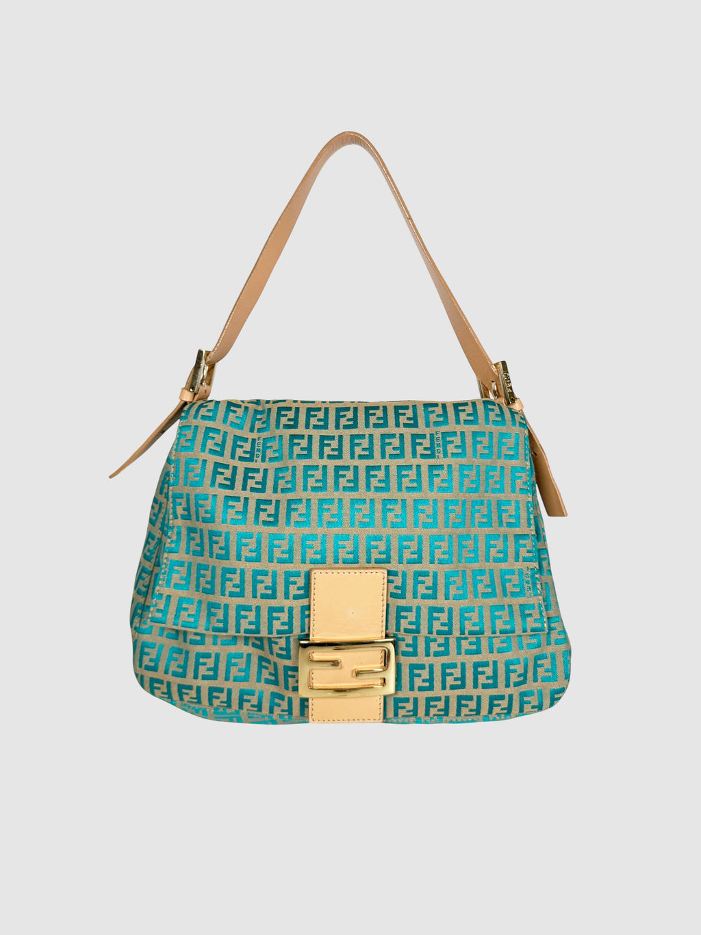 Fendi Teal Zucchino Monogram Mama Baguette Shoulder Bag luxury designer resale consignment toronto secondhand canada