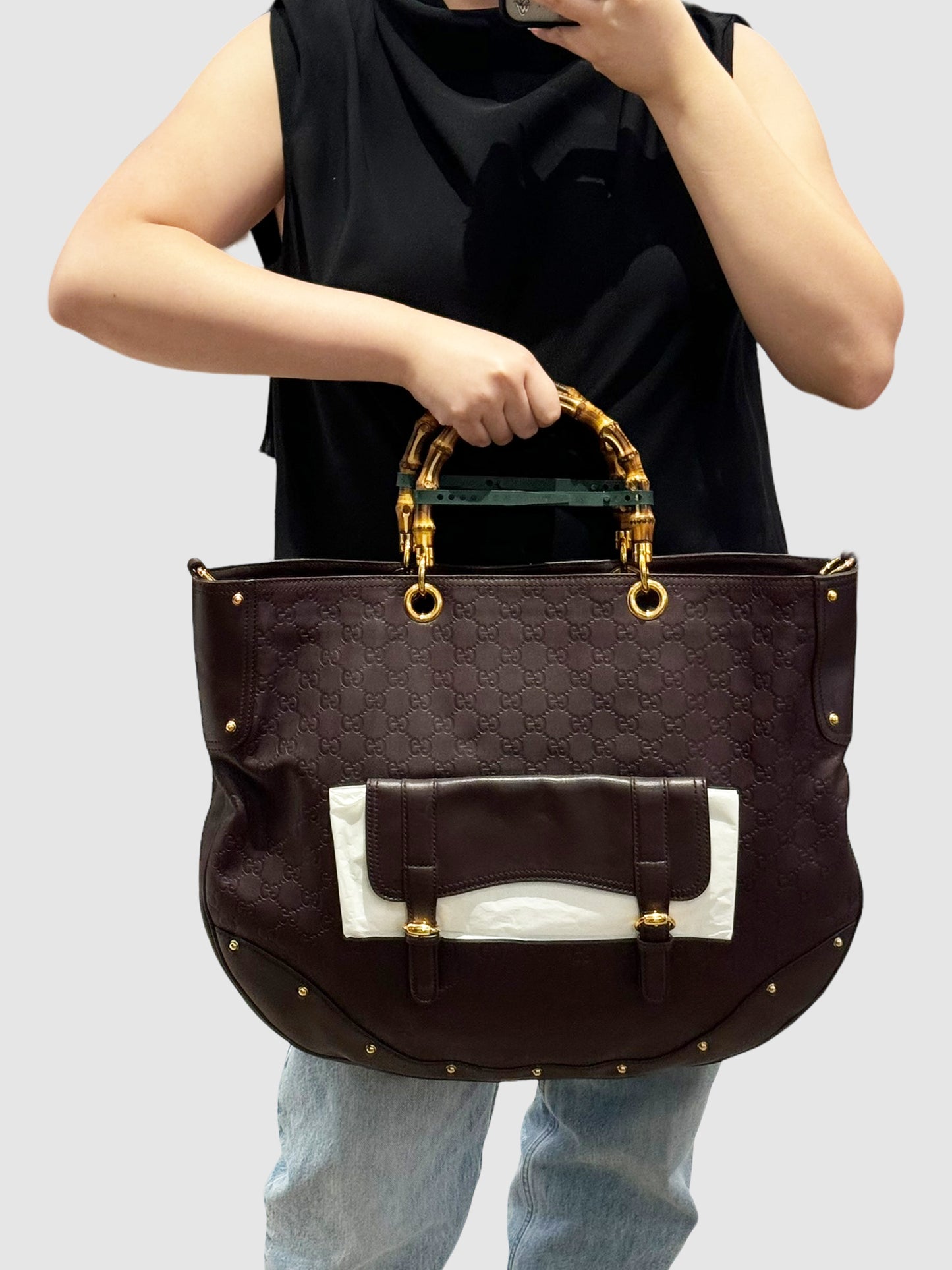 Large Bamboo GG Leather Satchel