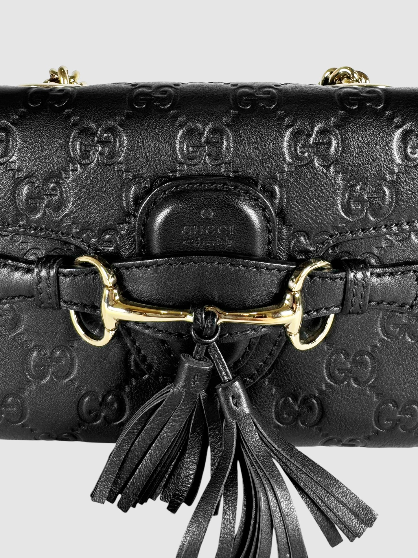 Gucci Guccissima Black Leather Monogram Mini Emily Shoulder Bag Designer Resale Luxury Consignment Toronto