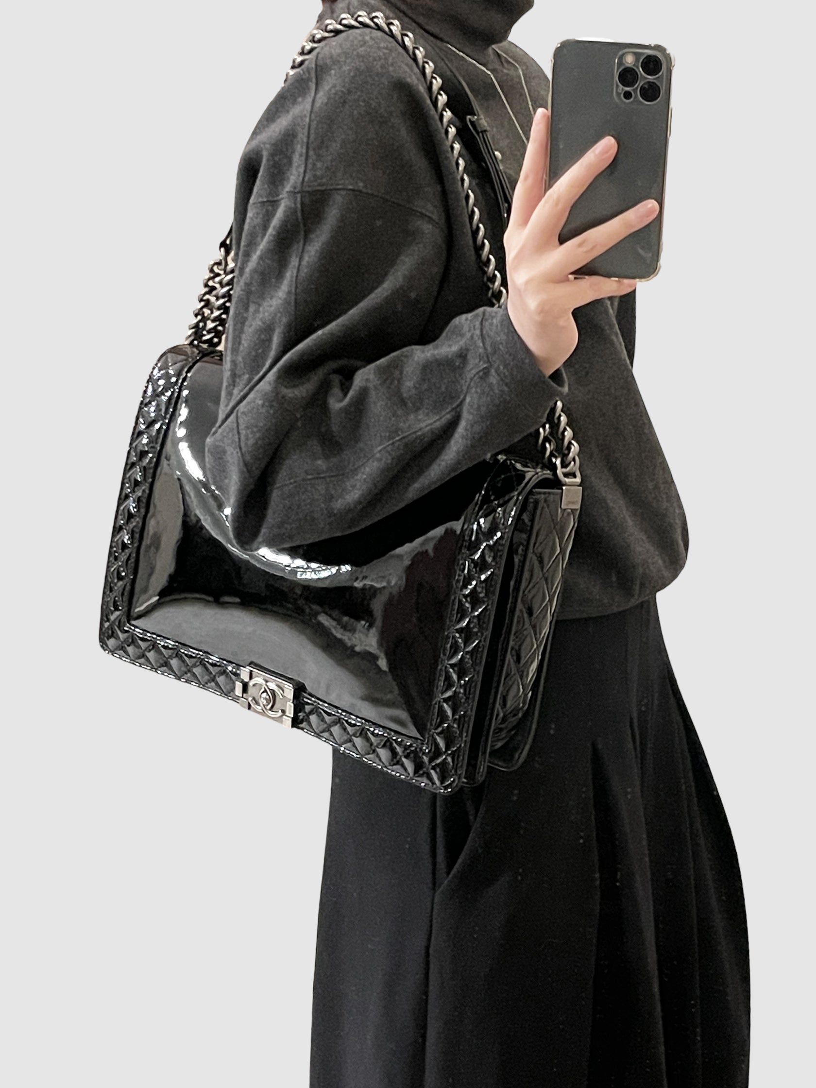 Large Patent Leather Reverso Boy Bag