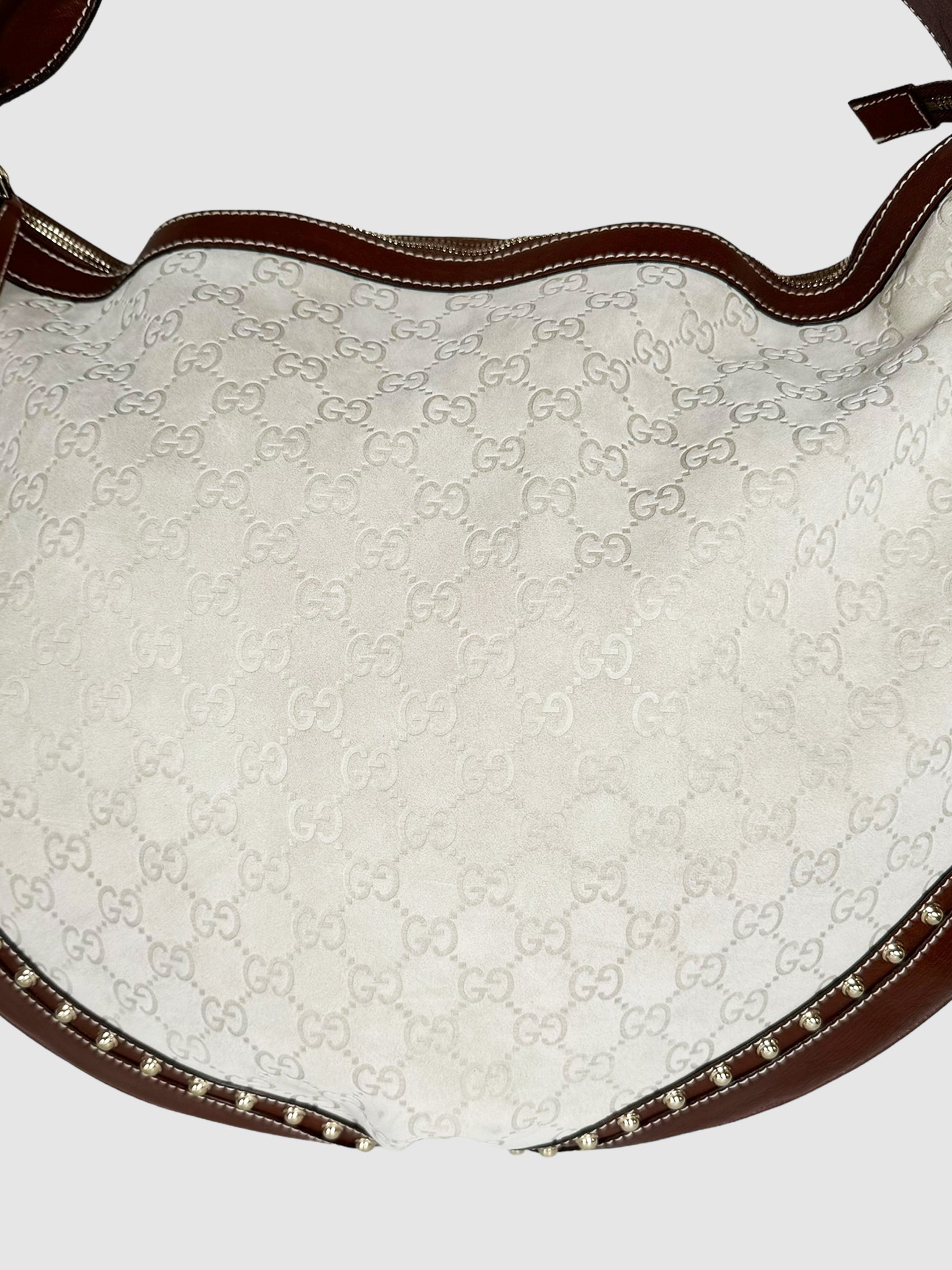 Gucci Extra Large Studded Suede Pelham Hobo Shoulder Bag Consignment Secondhand Designer Luxury Resale Toronto Trendy