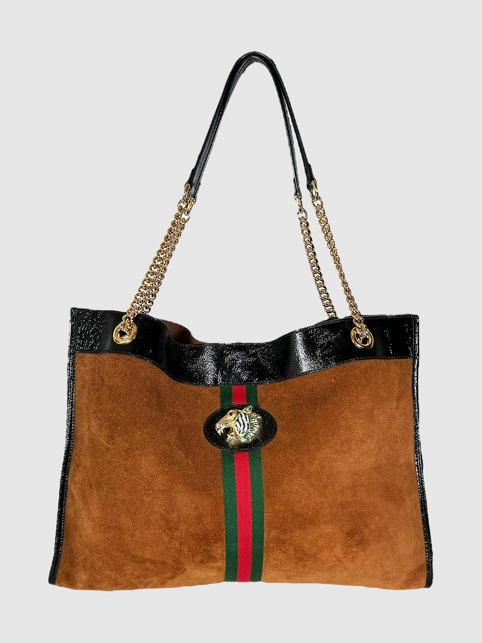 Gucci Brown Suede Tiger Head Rajah Maxi Luxury Designer Resale Consignment Toronto