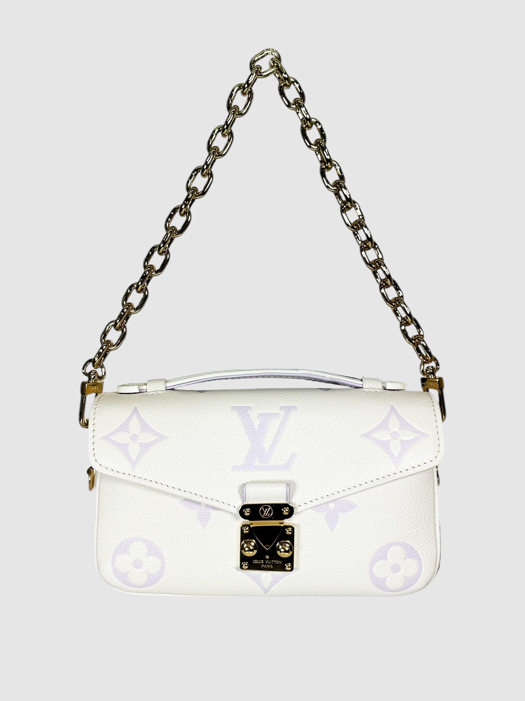 Louis Vuitton Cream and Purple Pochette Métis East West Monogram Empreinte Leather Handbag Milky Way Luxury Designer Resale Consignment Toronto