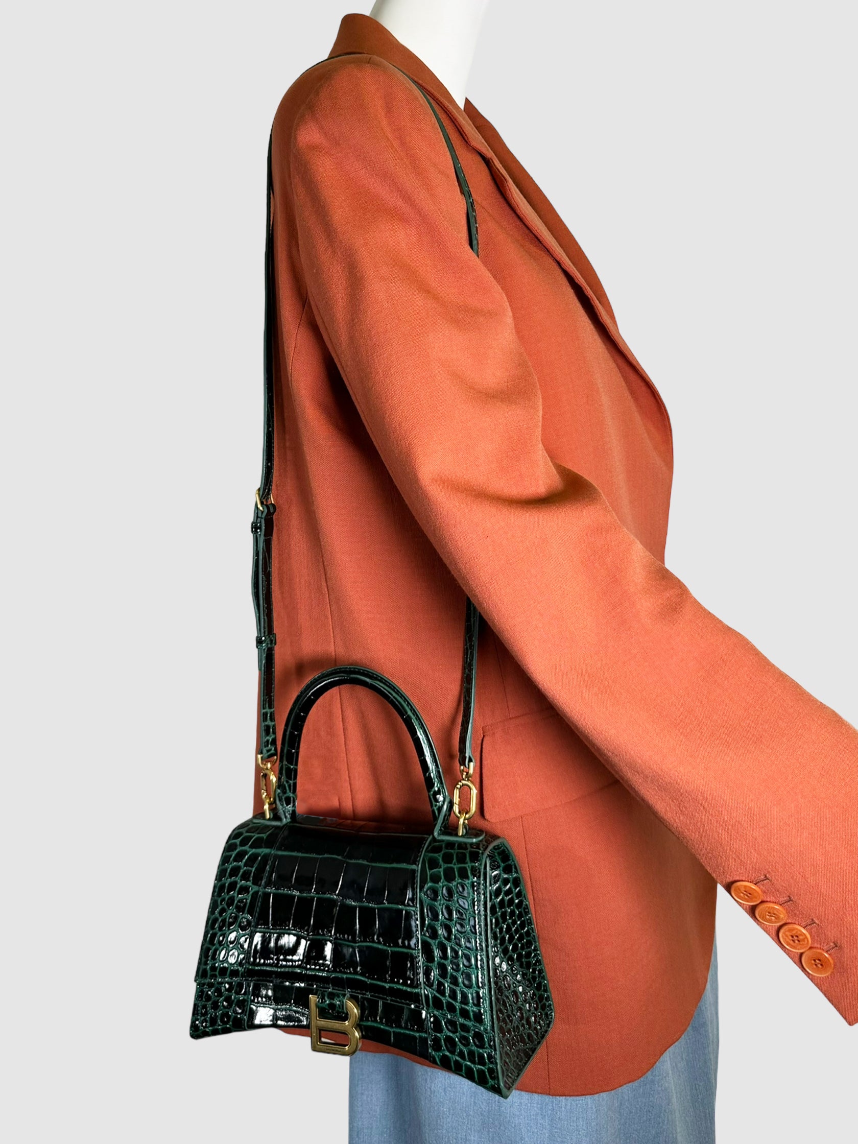 Small Croc Embossed Hourglass Bag