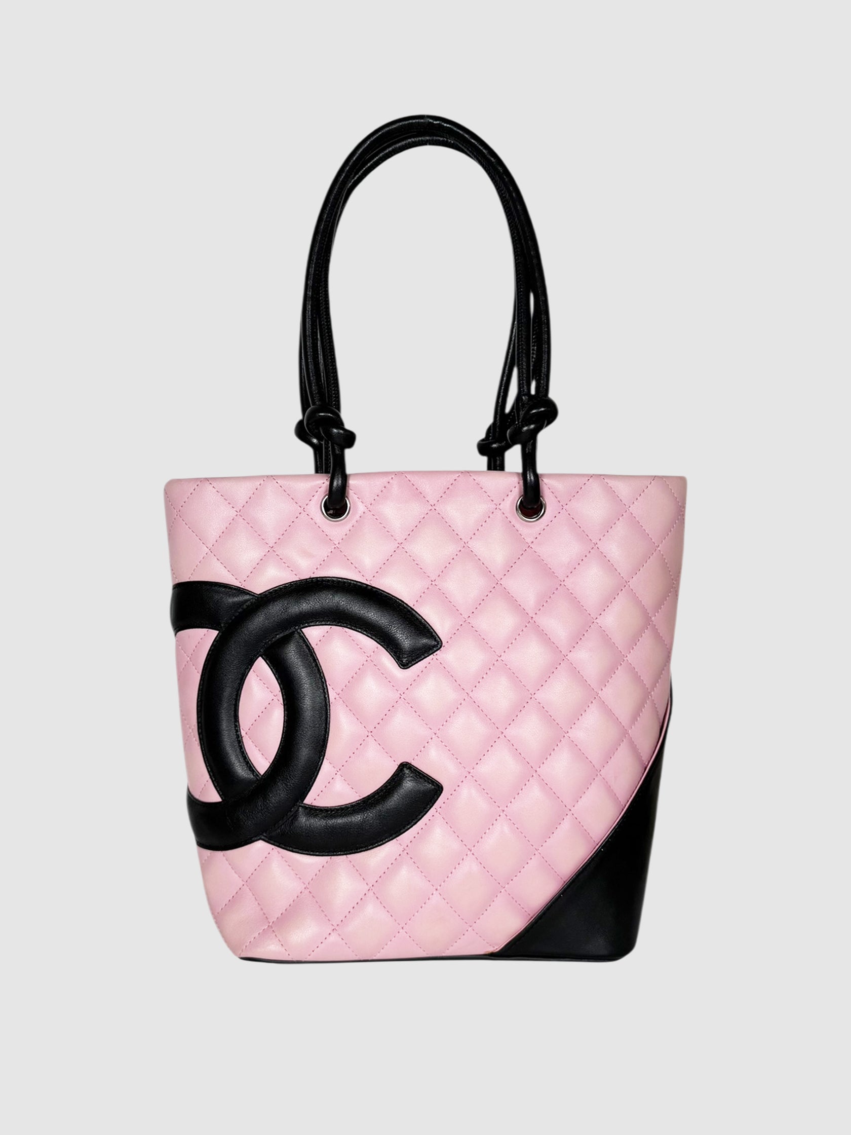 Chanel Pink and Black Cambon Ligne Tote Bag luxury designer resale consignment toronto canada secondhand handbag