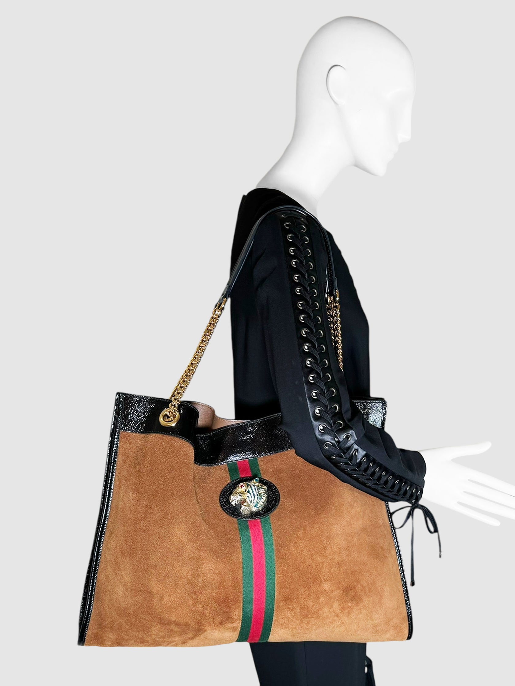 Gucci Brown Suede Tiger Head Rajah Maxi Luxury Designer Resale Consignment Toronto