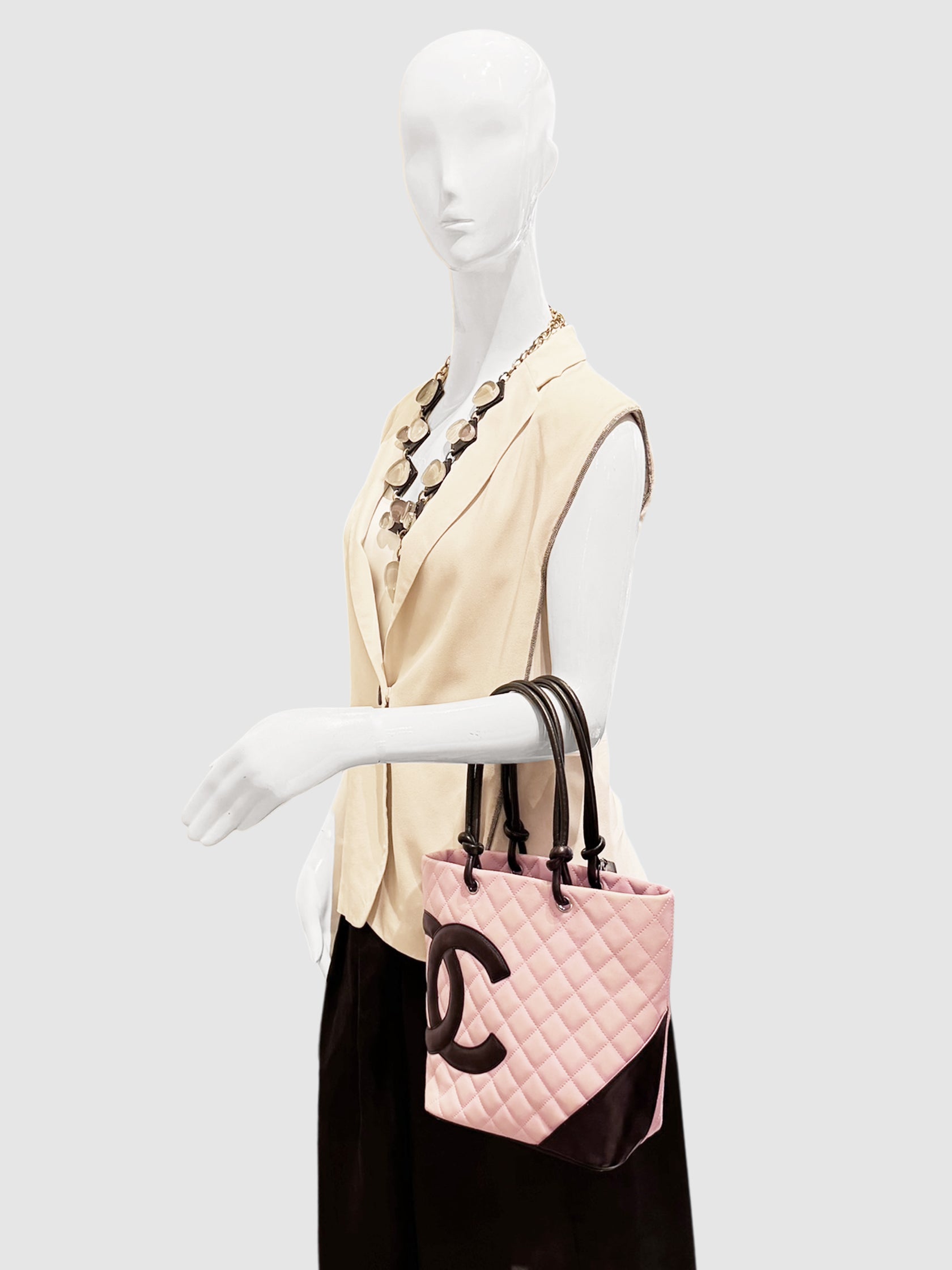 Chanel Pink and Black Cambon Ligne Tote Bag luxury designer resale consignment toronto canada secondhand handbag
