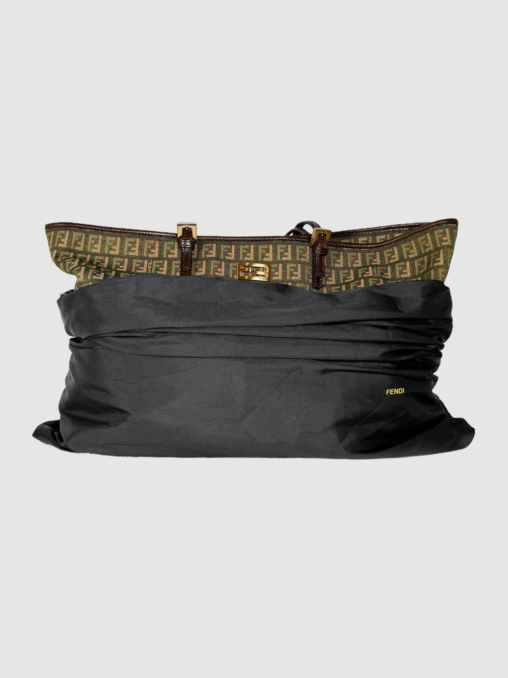 Fendi 2006 Khaki Green, Khaki Brown and Beige Zucchino Monogram Tote Bag Consignment Secondhand Designer Luxury Resale Toronto Trendy