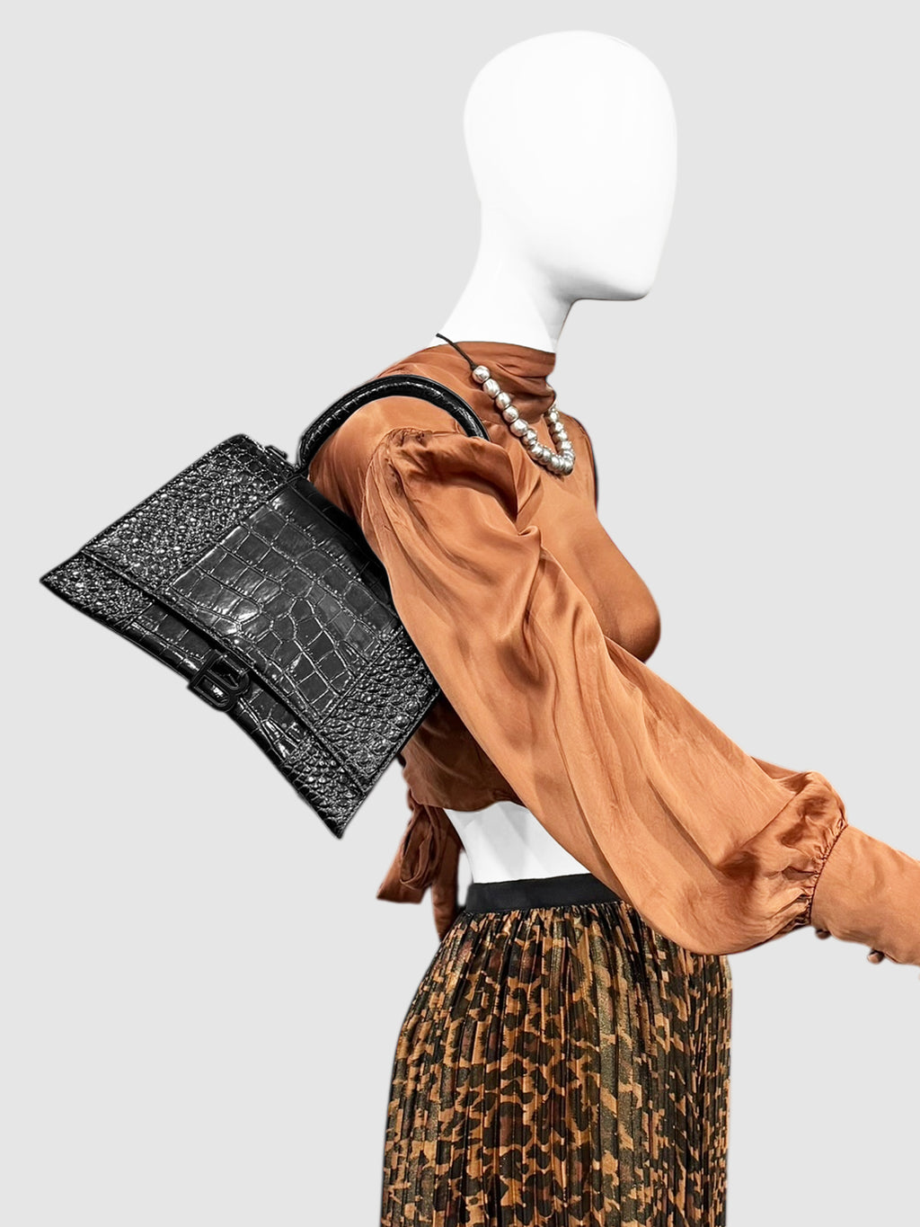 Croc-Embossed Hourglass Bag