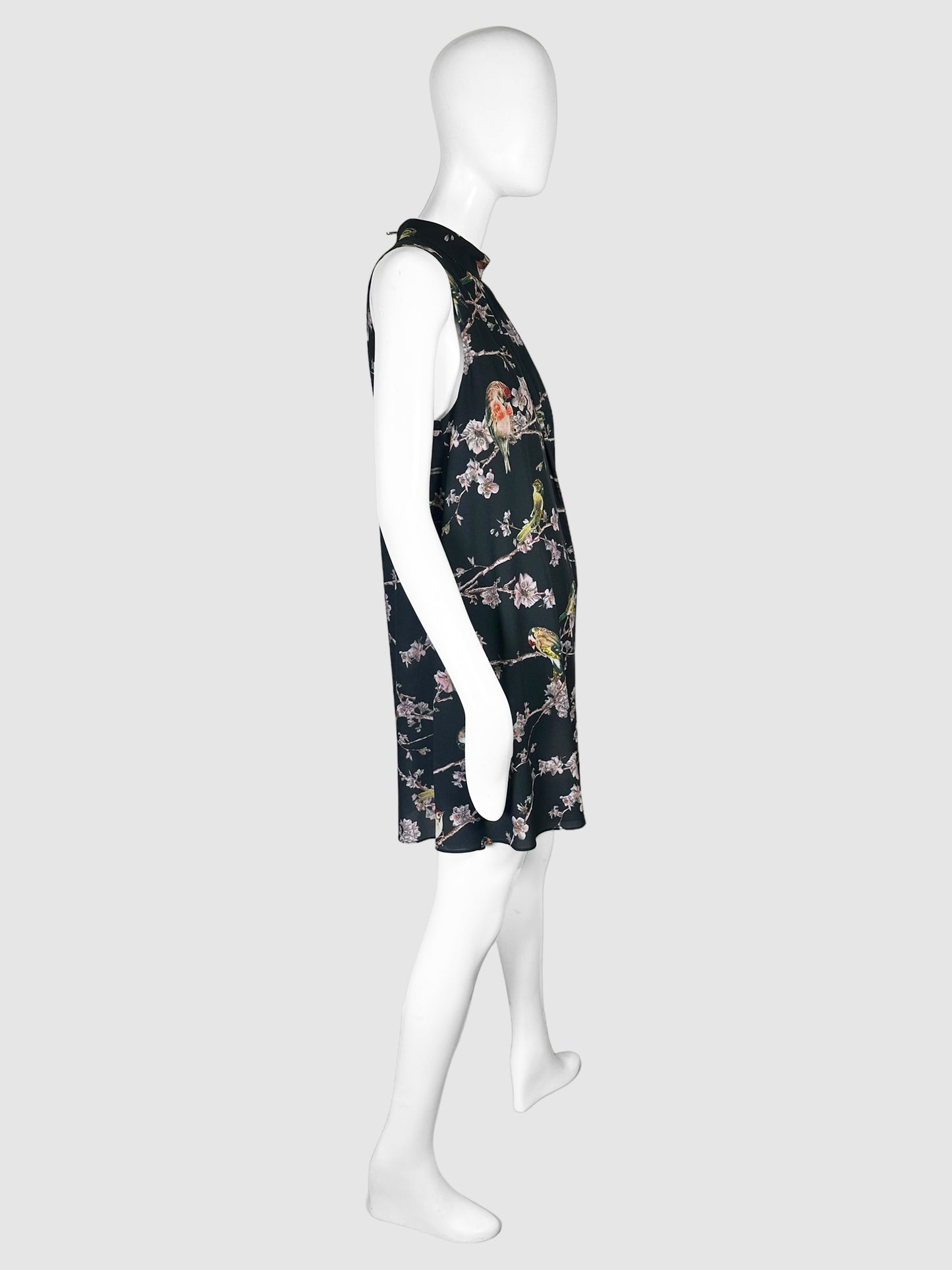 Bird and Floral Print Mini Dress - Size 3