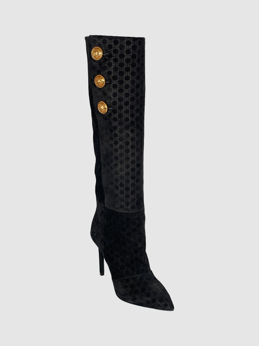 Balmain Suede Knee-High Boots - Size 38