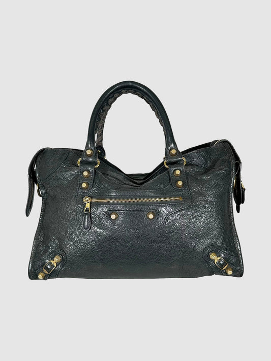 Balenciaga Grey Leather Agneau Motorcycle City Bag Consignment Secondhand Designer Luxury Resale Toronto Trendy