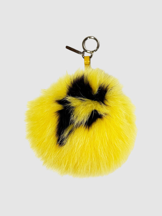 Fendi Yellow and Black Logo Pompom Bag Charm Key Ring Chain Consignment Secondhand Designer Luxury Resale Toronto Trendy