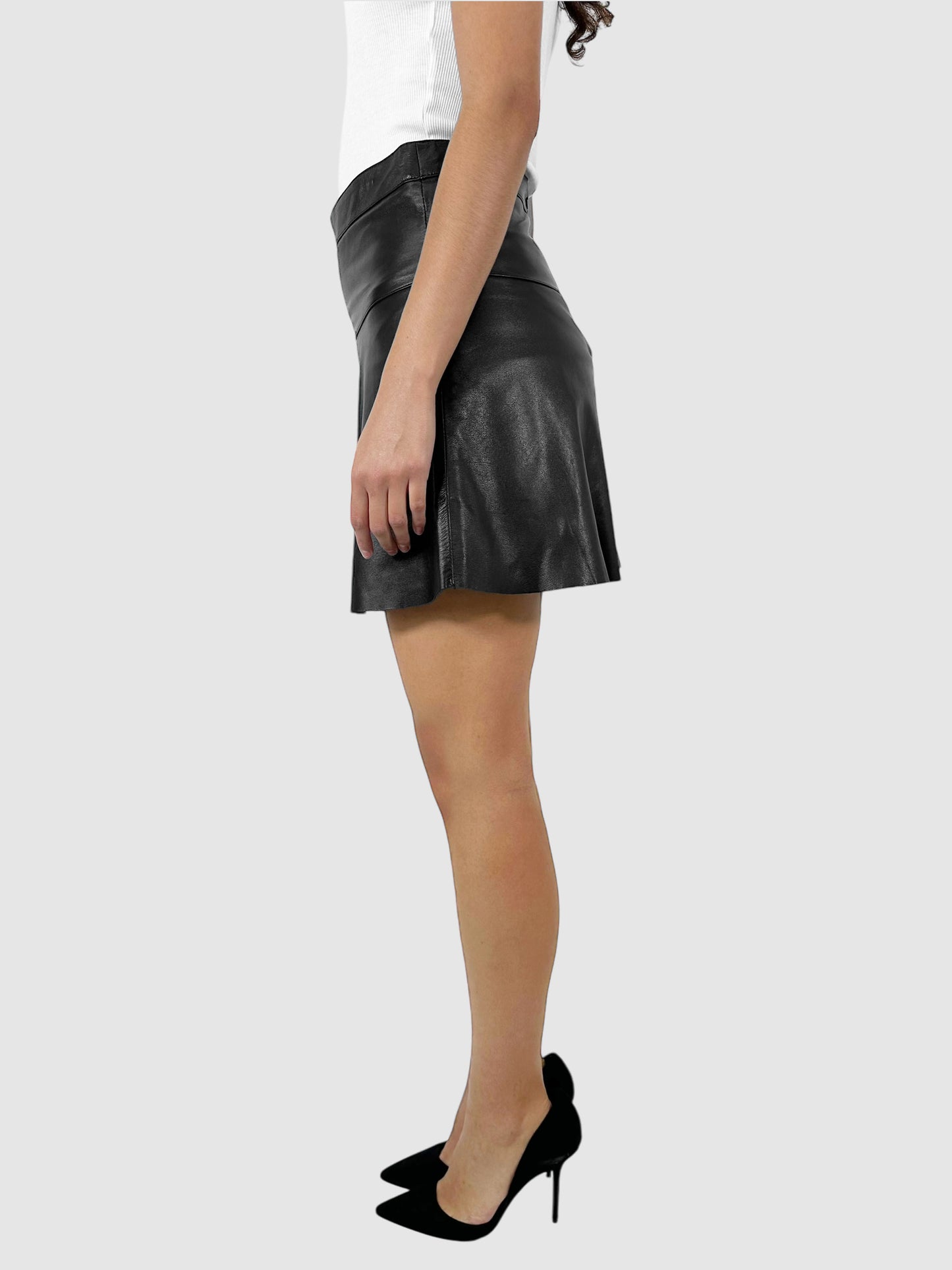 Leather A-Line Mini Skirt - Size 2