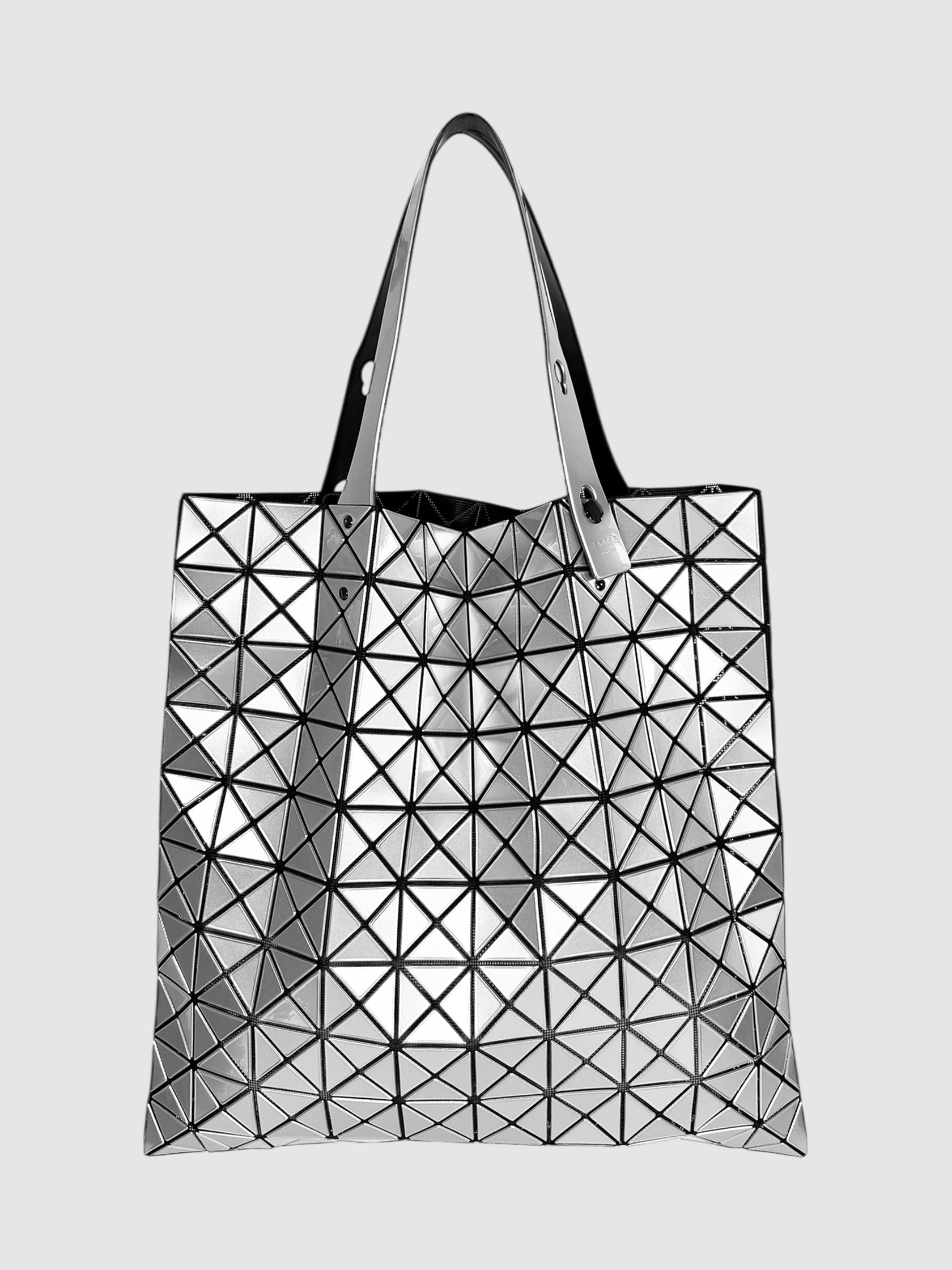 Issey Miyake Bao Bao Metallic Silver PVC Prism Tote Bag Luxury Designer Resale Consignment Toronto Canada Secondhand