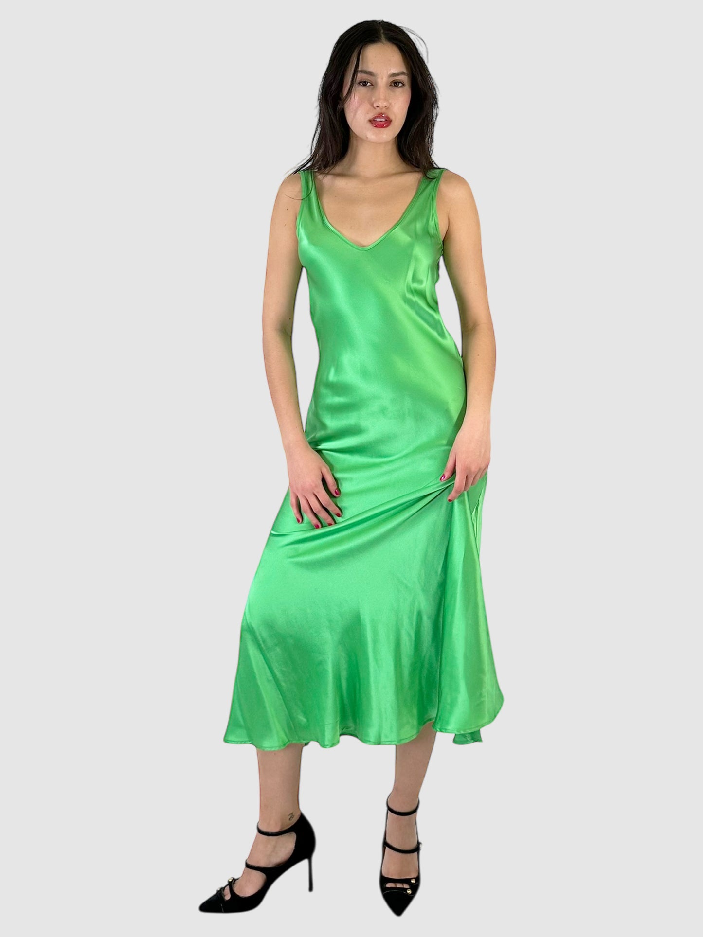 Silk Sleeveless V-Neck Maxi Dress - Size S