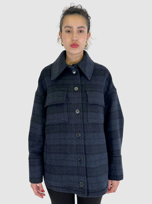 Wool Plaid Single-Breasted Coat - Size 2