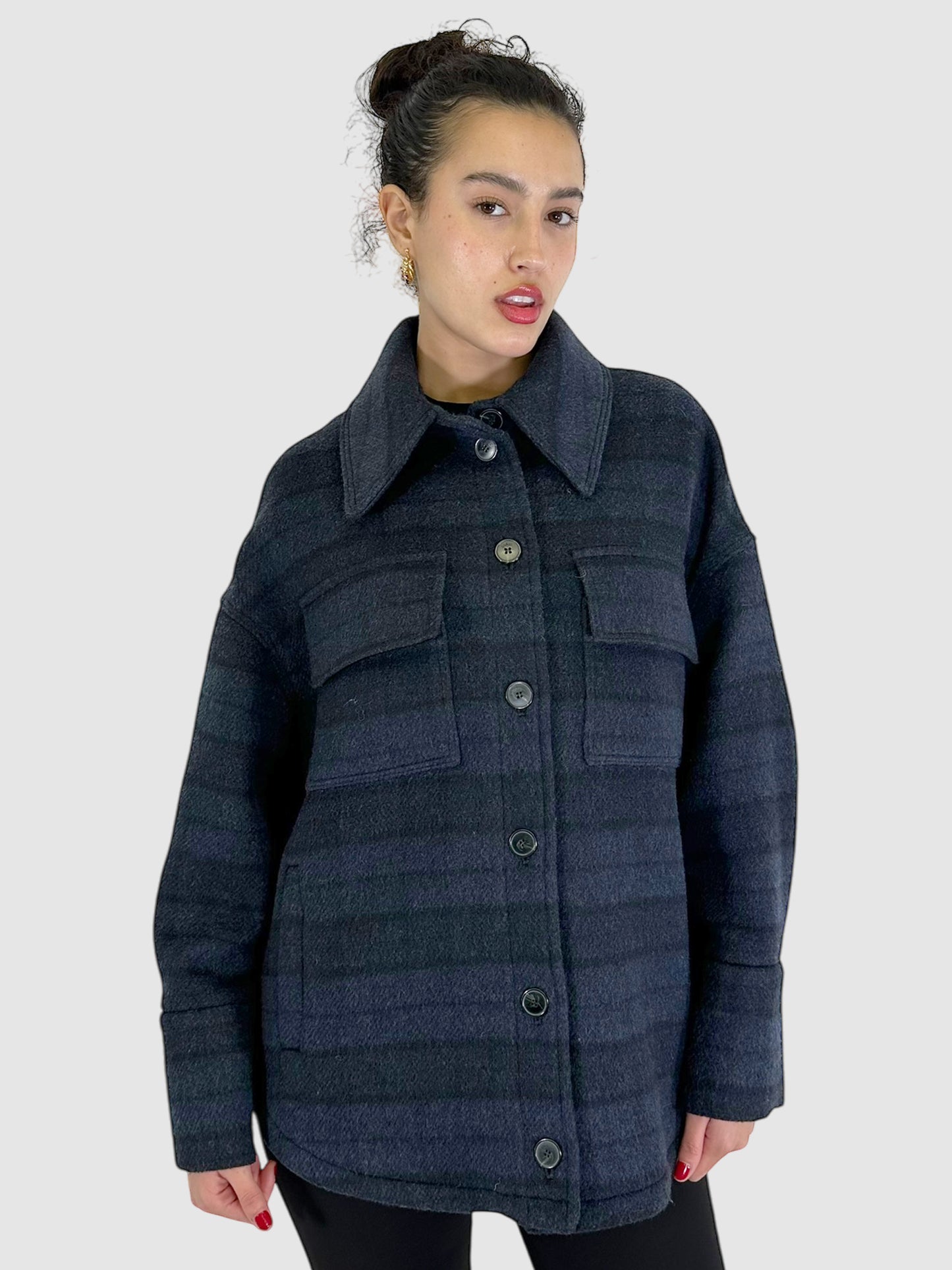 Wool Plaid Single-Breasted Coat - Size 2