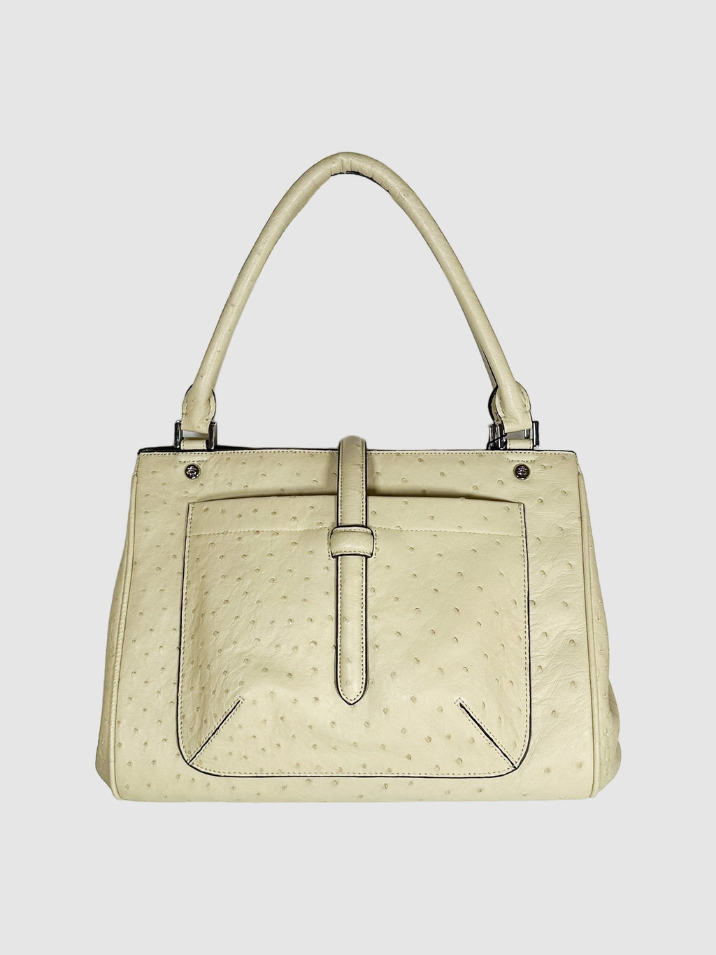 Brooks Brothers Cream Ostrich Leather Dual Top Handle Bag Consignment Secondhand Designer Luxury Resale Toronto Trendy