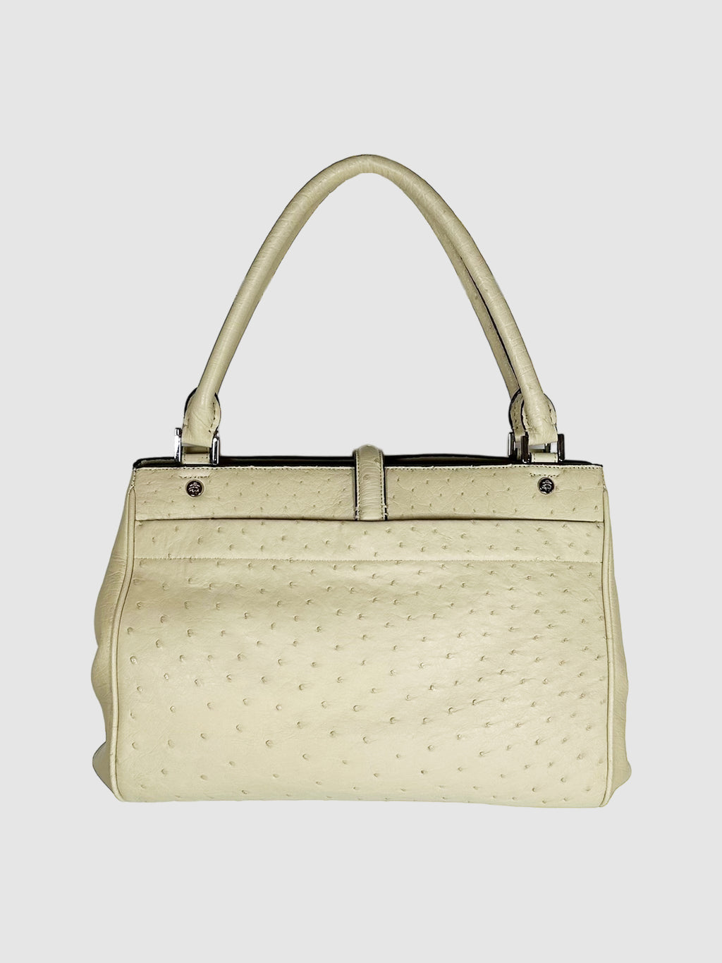 Brooks Brothers Cream Ostrich Leather Dual Top Handle Bag Consignment Secondhand Designer Luxury Resale Toronto Trendy