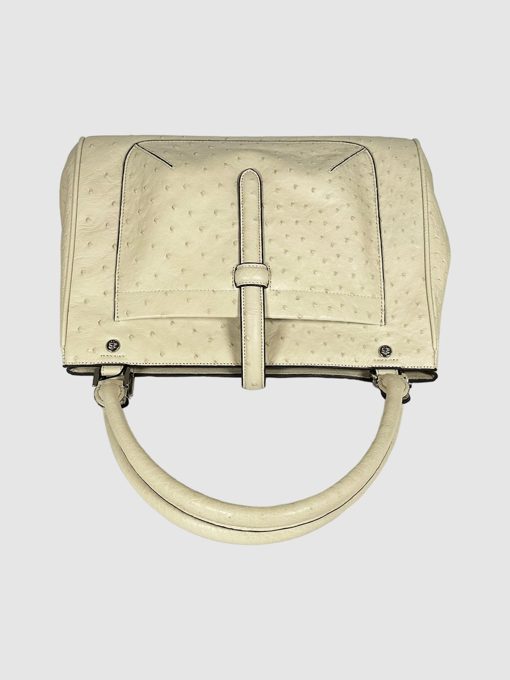 Brooks Brothers Cream Ostrich Leather Dual Top Handle Bag Consignment Secondhand Designer Luxury Resale Toronto Trendy