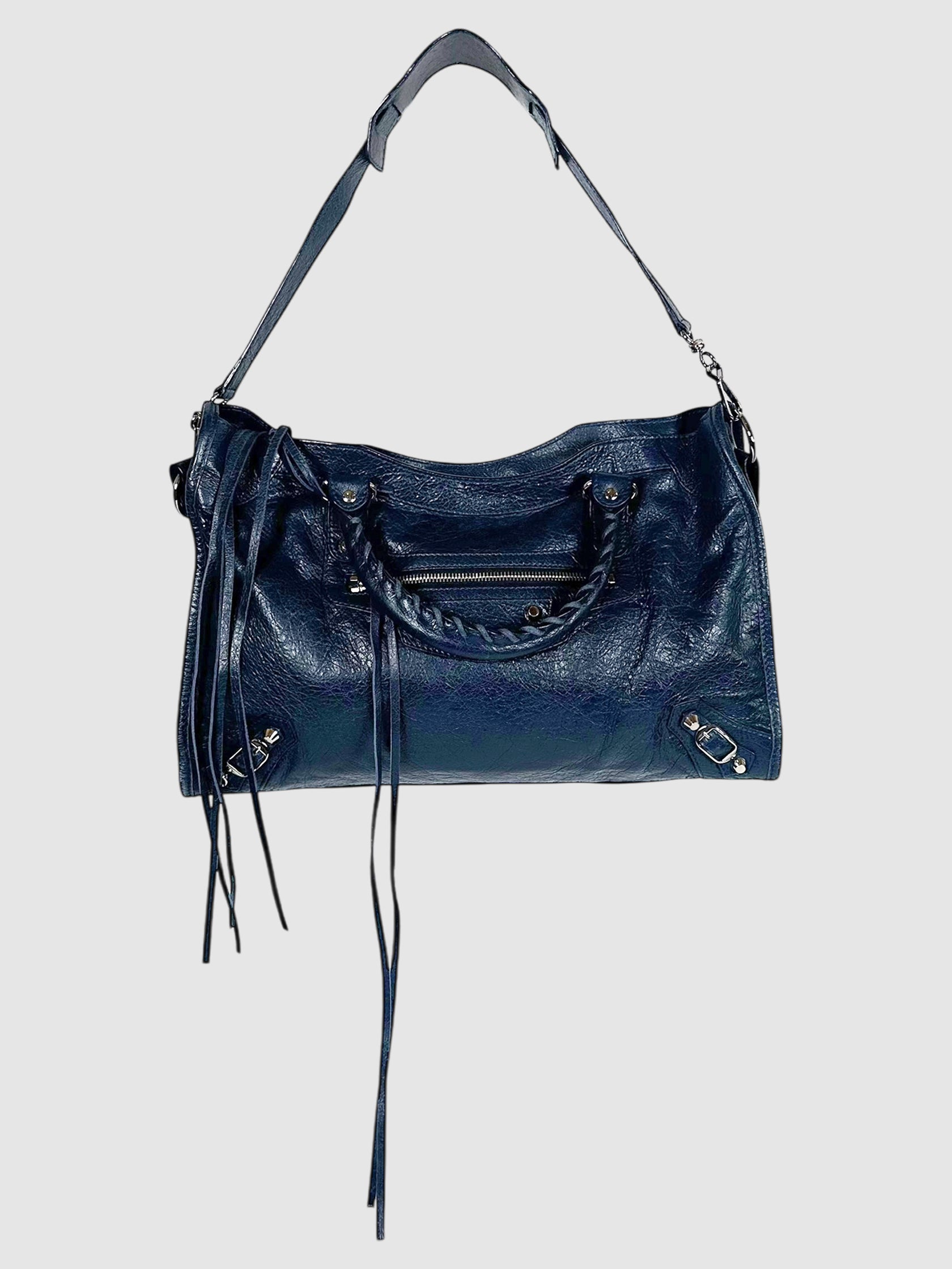 Balenciaga Navy Blue Leather Classic City Shoulder Bag Luxury Designer Resale Consignment Toronto Secondhand Pre-Loved