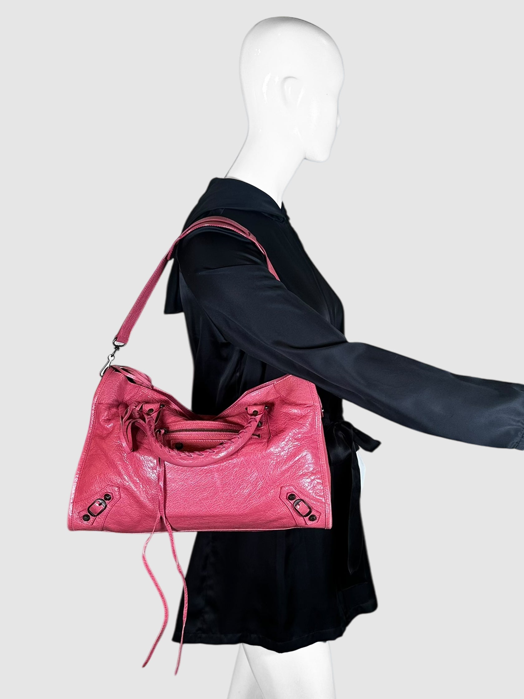 Balenciaga Pink Leather Classic City Shoulder Bag Luxury Designer Resale Consignment Toronto Secondhand Pre-Loved Handbag