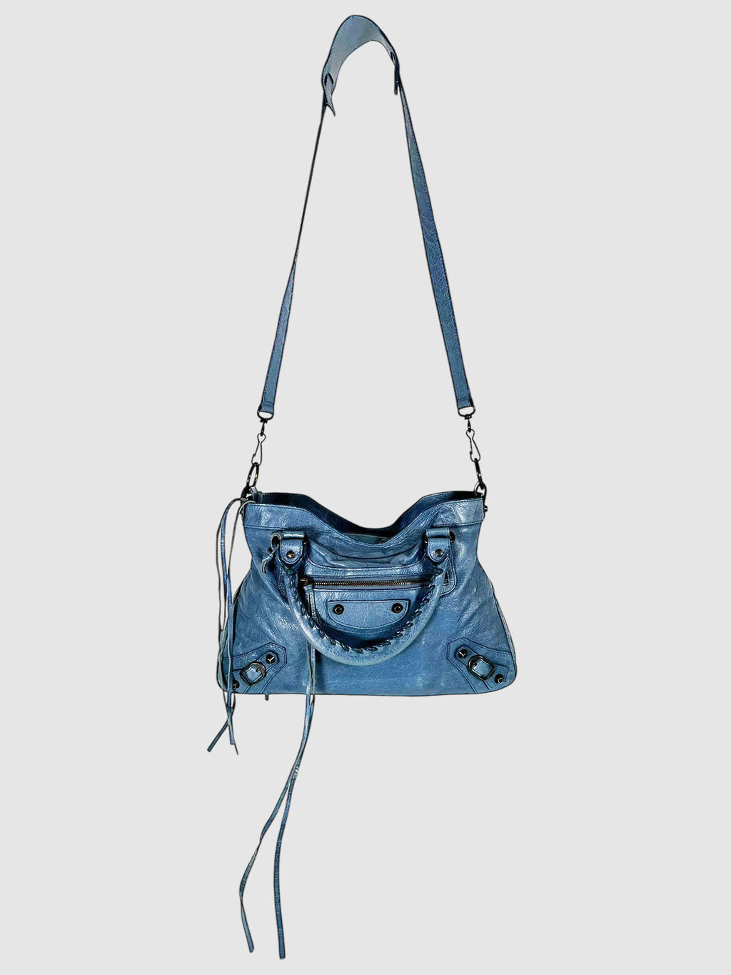 Balenciaga Blue Lambskin Leather Small City Bag Luxury Designer Resale Consignment Toronto Handbag