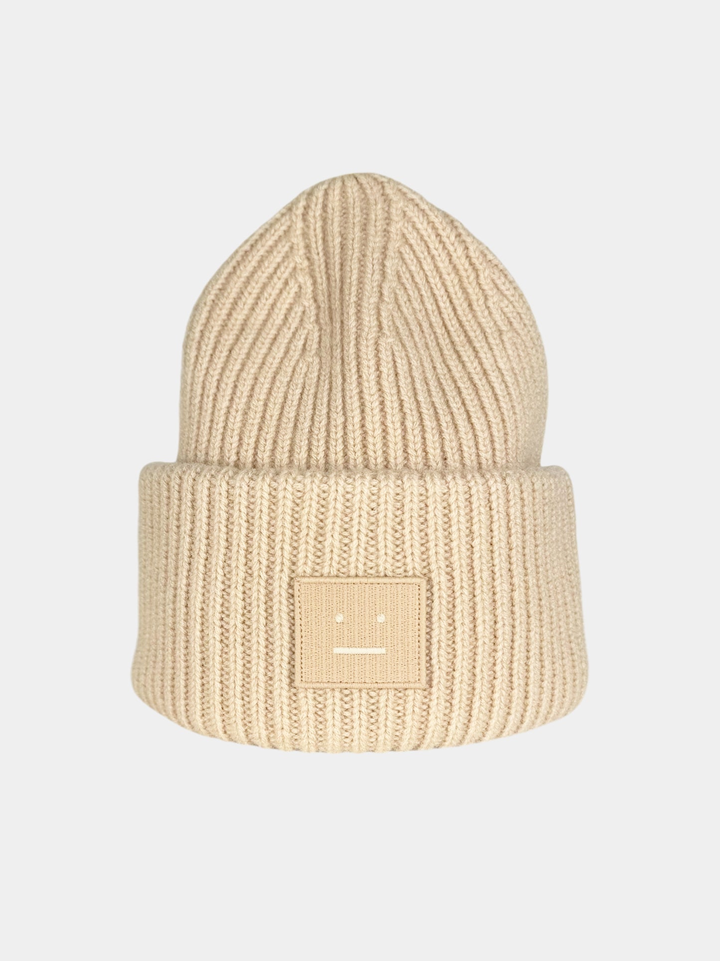 Acne Studios Beanie Beige Large Face Logo Beanie Luxury Resale Consignment NWT 