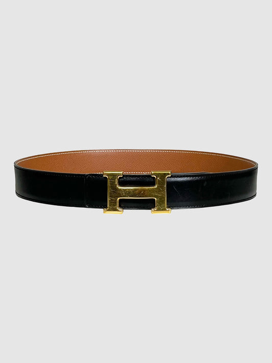 H Belt Buckle and Reversible Leather Strap