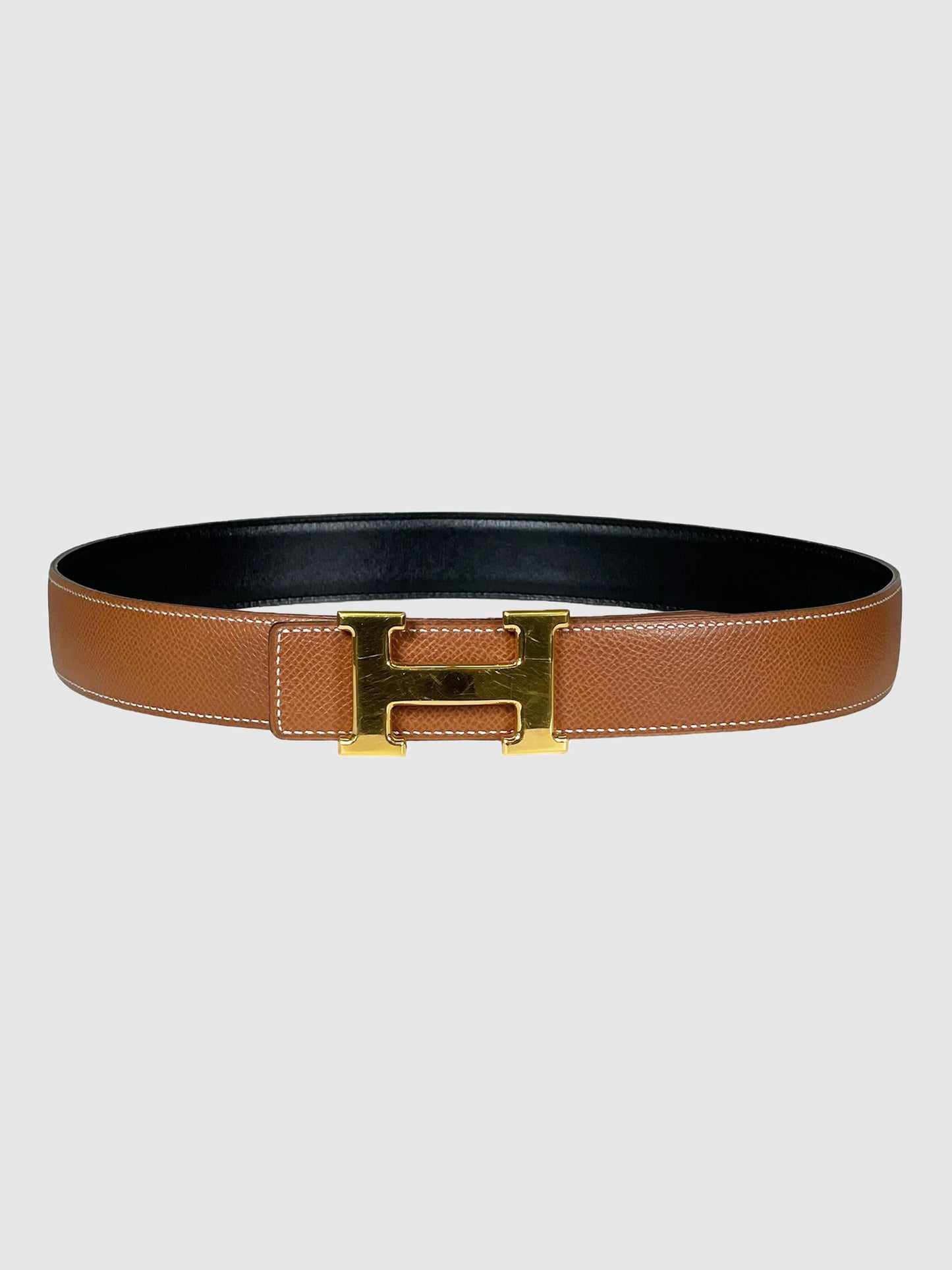 H Belt Buckle and Reversible Leather Strap