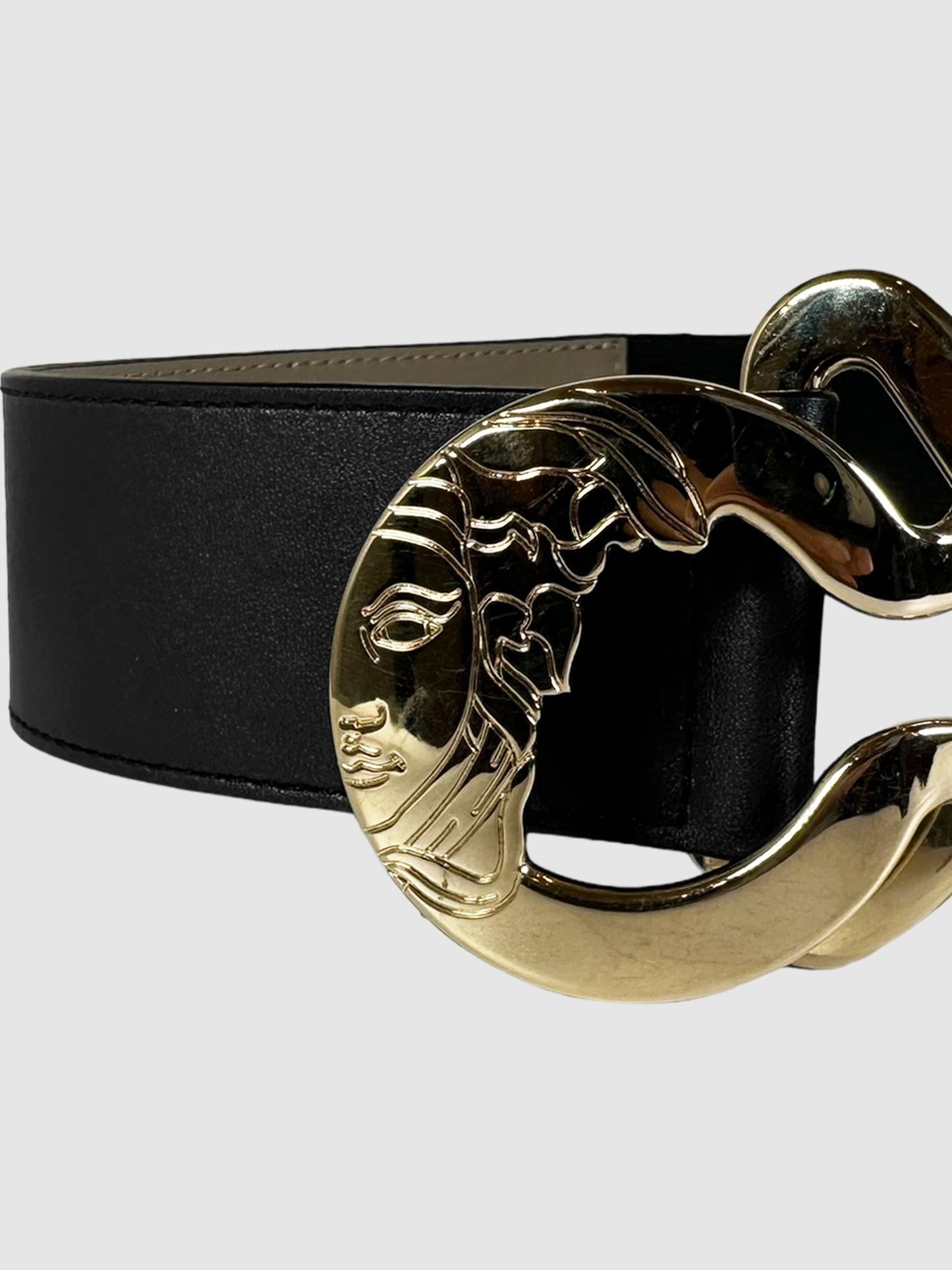 Medusa Buckle Wide Leather Belt