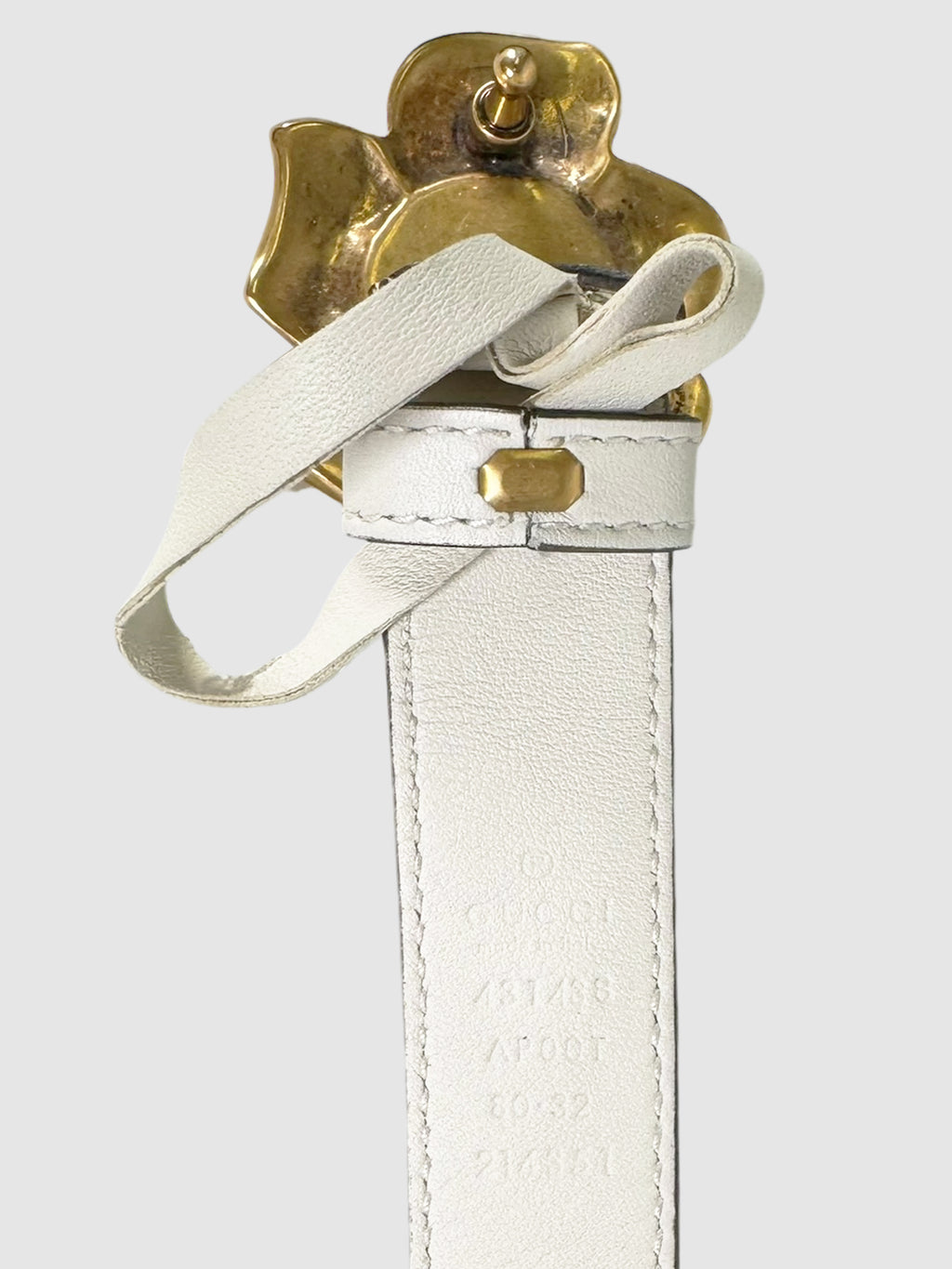 Metal Flower Faux Pearl Interlocking G Leather Belt