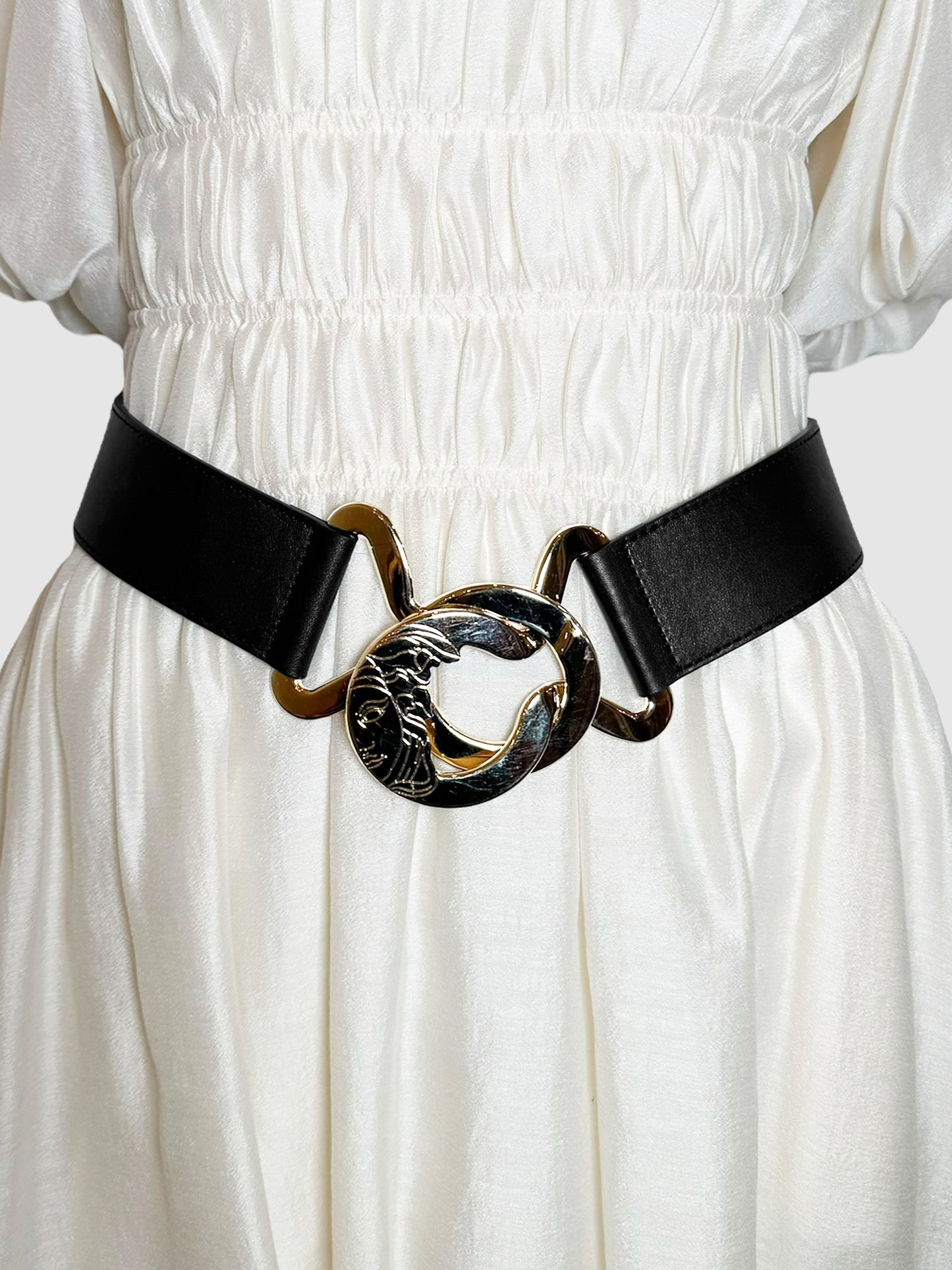 Medusa Buckle Wide Leather Belt