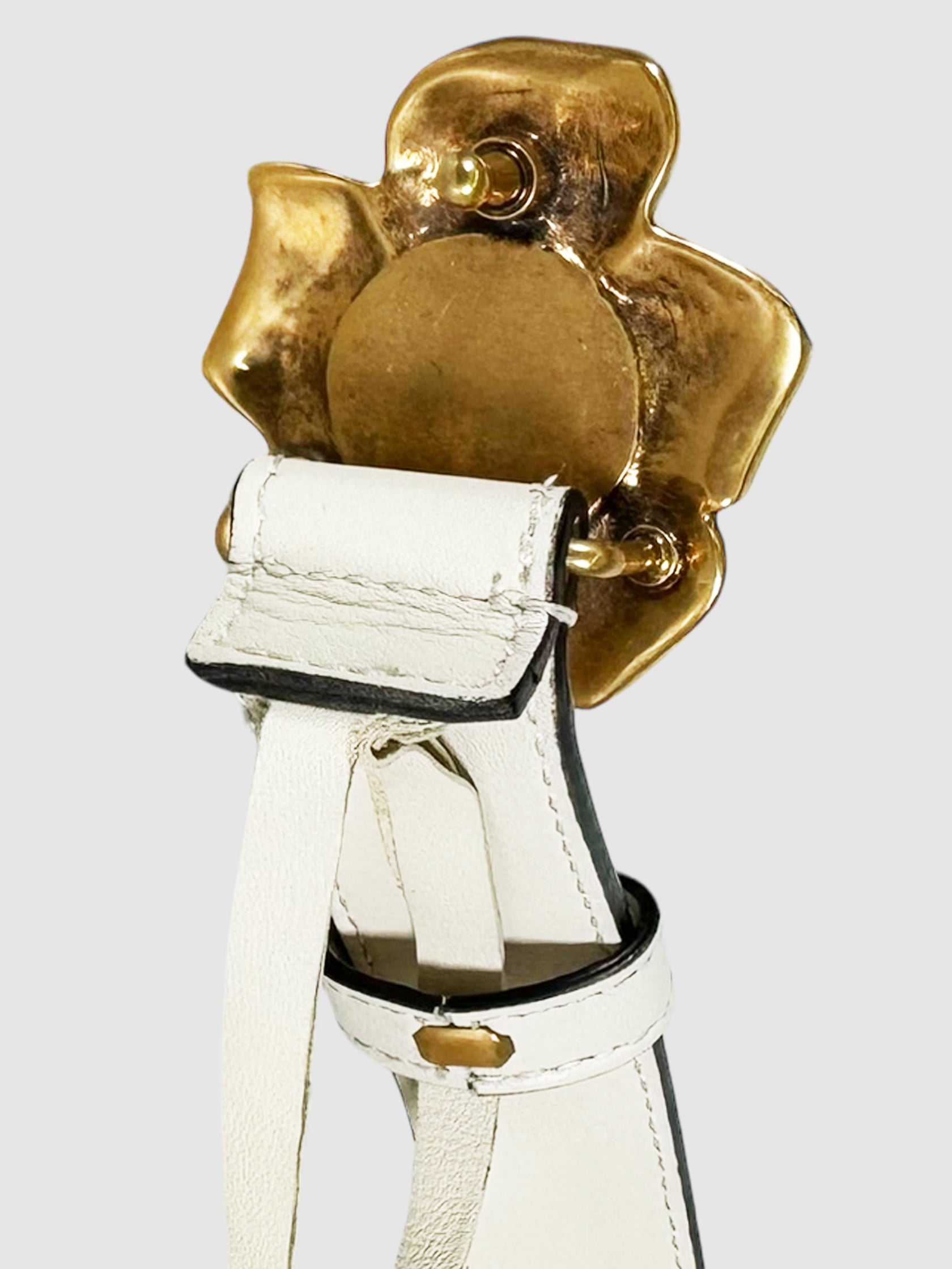 Metal Flower Faux Pearl Interlocking G Leather Belt