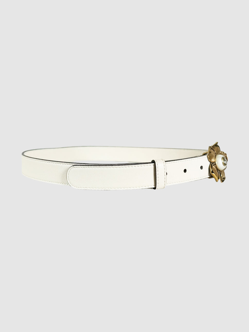 Metal Flower Faux Pearl Interlocking G Leather Belt