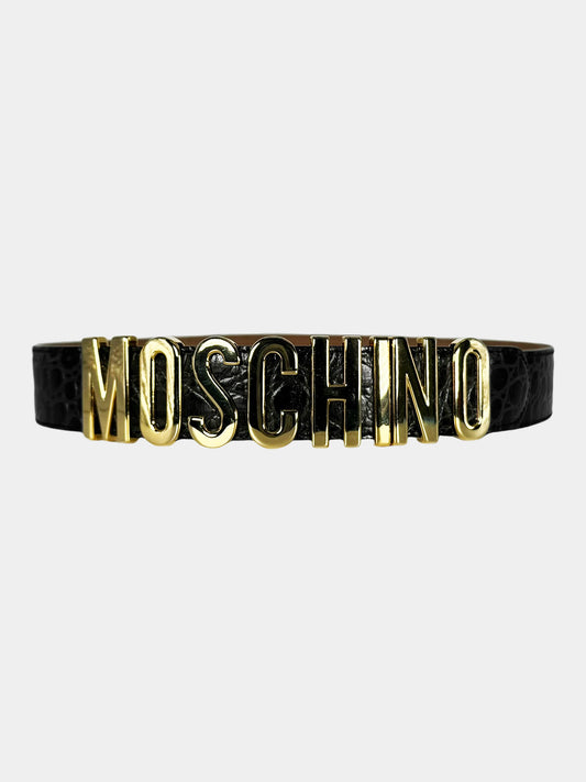 Logo Plaque Leather Waist Belt