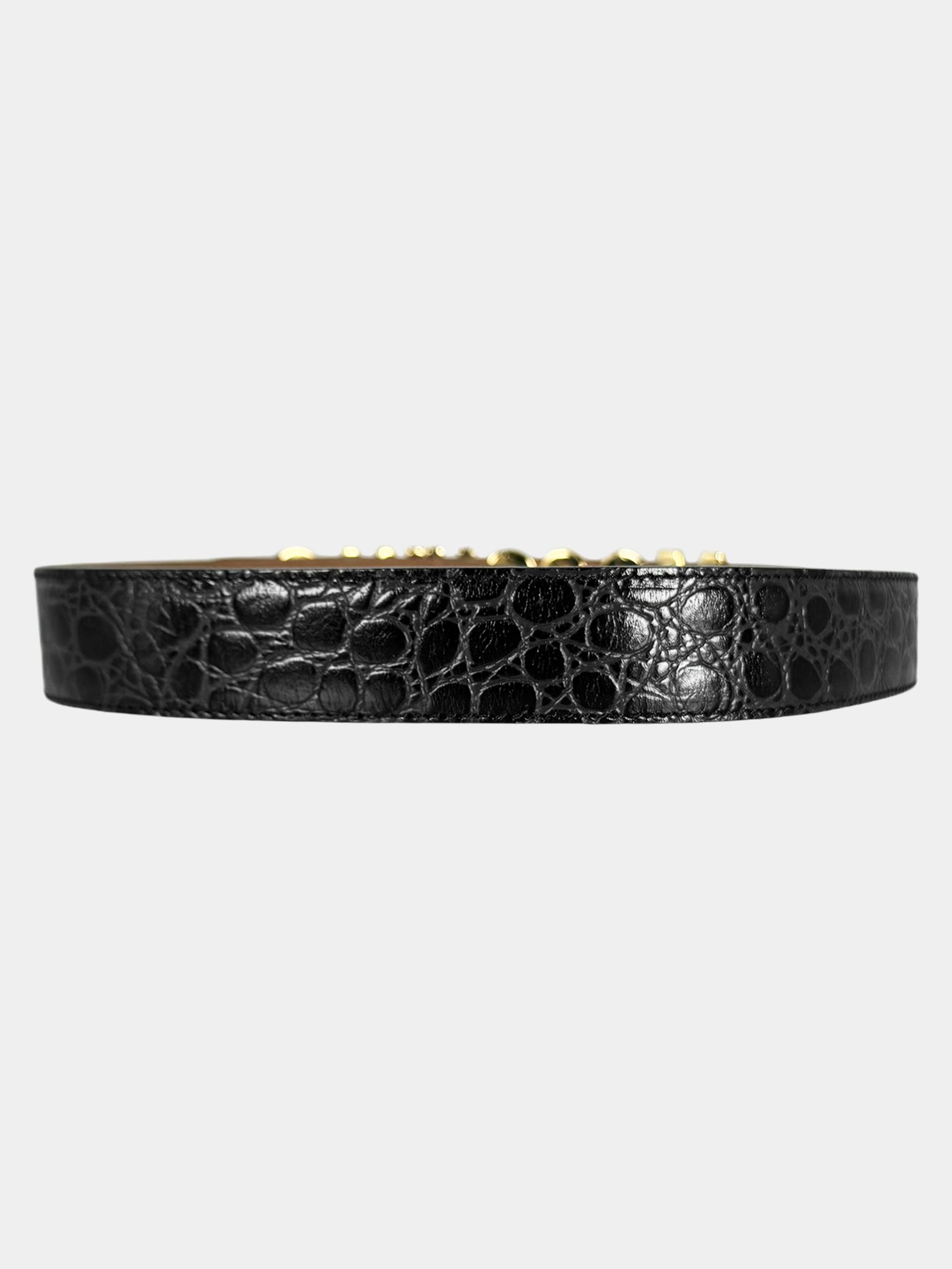 Logo Plaque Leather Waist Belt