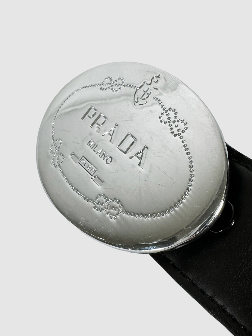 Leather Belt with Engraved Oval Plaque Buckle