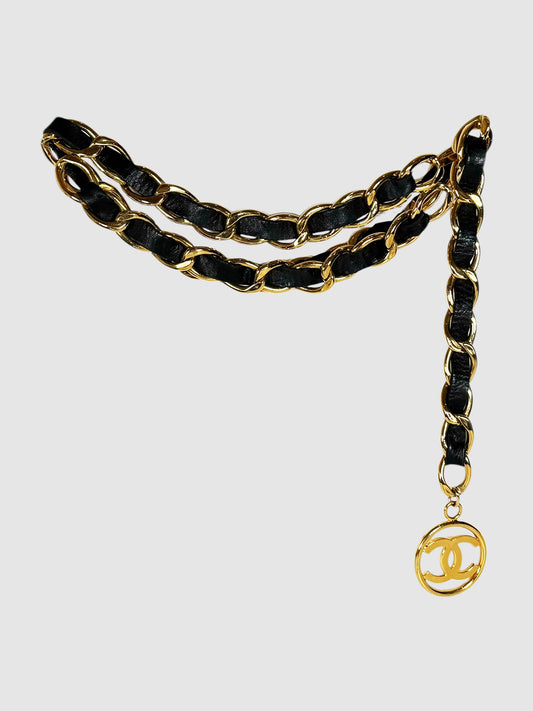 Chanel 1992 CC Black Leather and Gold-Tone Chain Belt Luxury Designer Resale Consignment Toronto