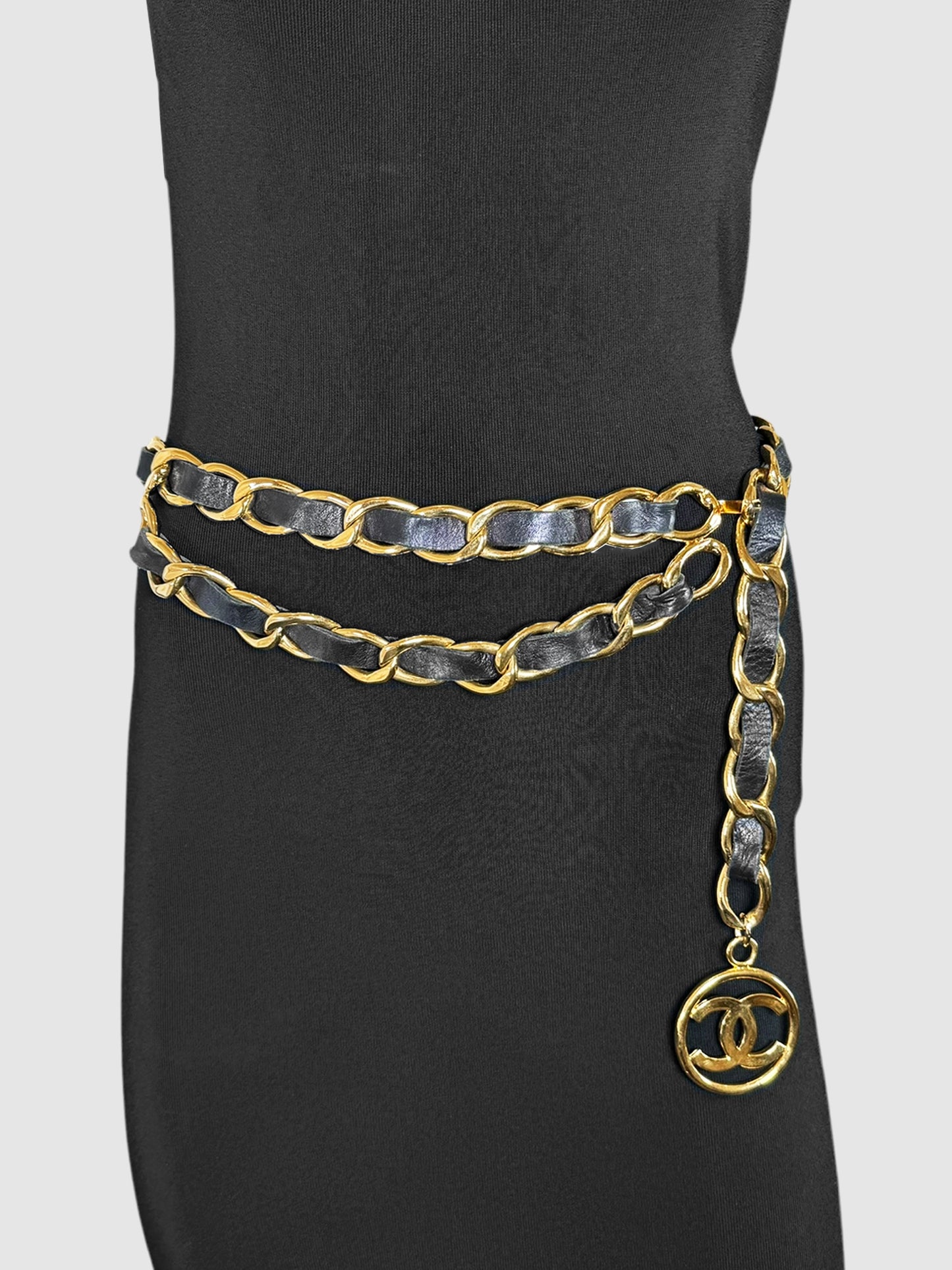 Chanel 1992 CC Black Leather and Gold-Tone Chain Belt Luxury Designer Resale Consignment Toronto