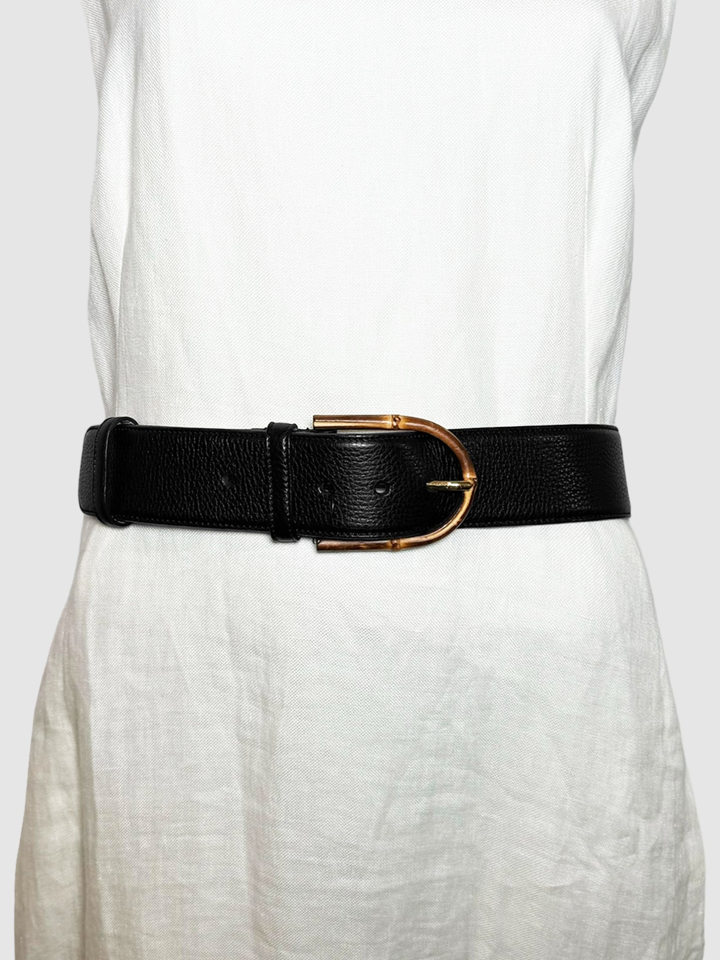 Bamboo Buckle Wide Leather Belt