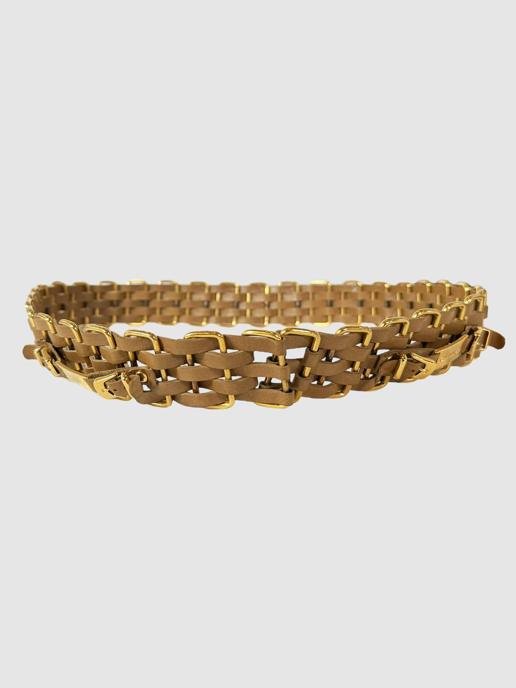 Woven Leather and Metal Wide Belt